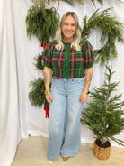 Short Sleeve Plaid Sweater-Green-Sweaters-entro-The Silo Boutique, Women's Fashion Boutique Located in Warren and Grand Forks North Dakota