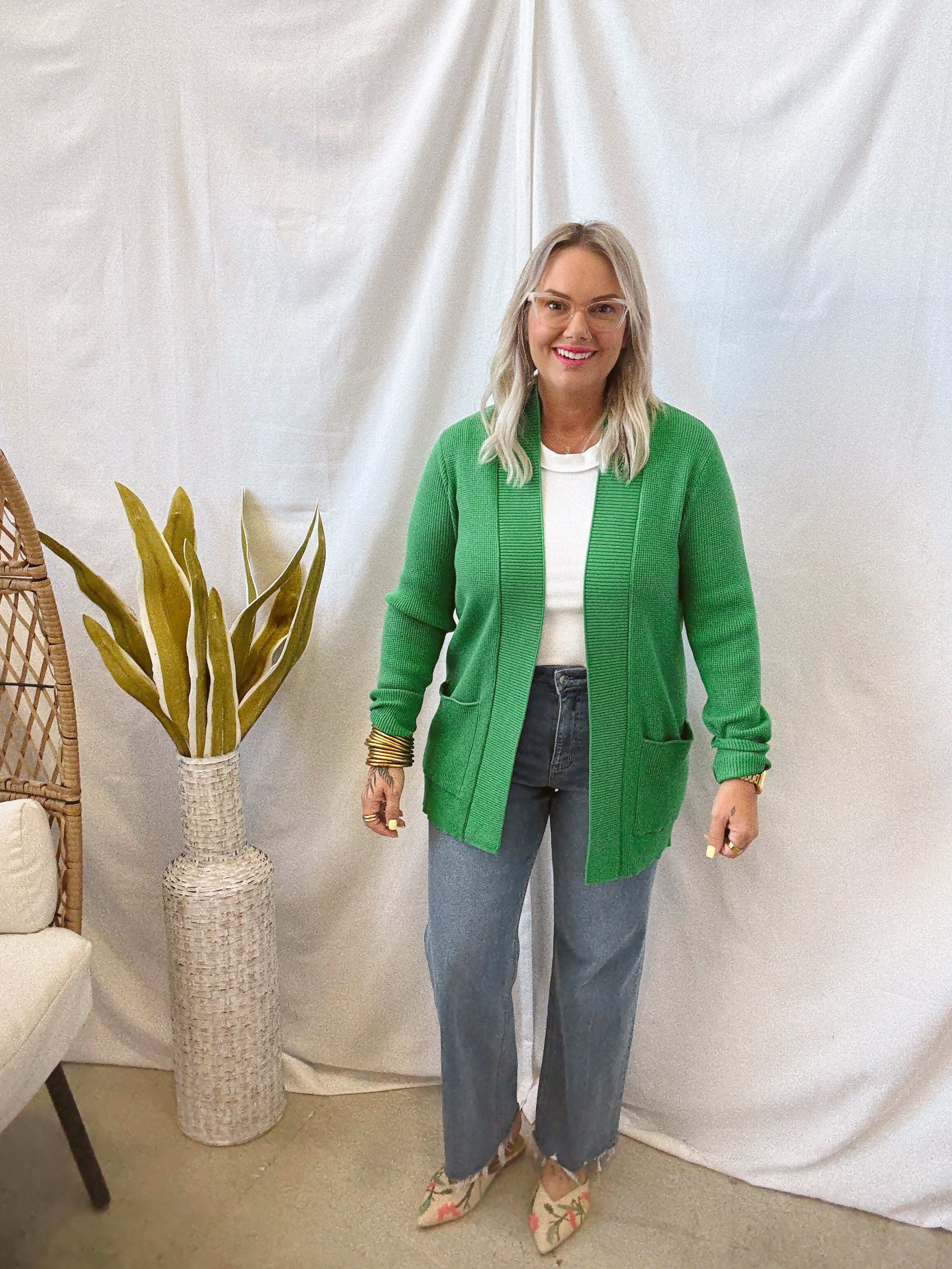 Green Cardigan Sweater-Cardigans-staccato-The Silo Boutique, Women's Fashion Boutique Located in Warren and Grand Forks North Dakota