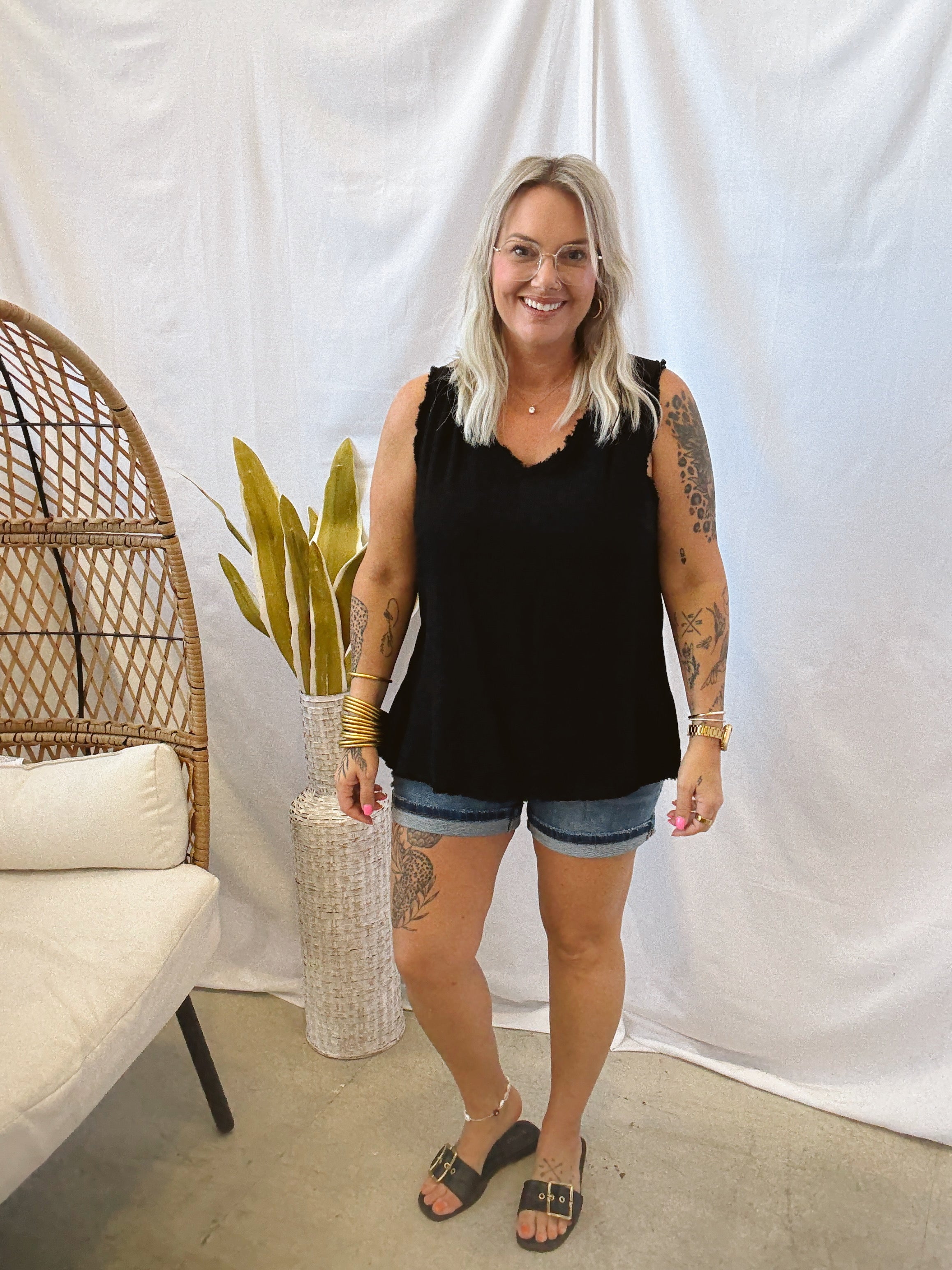 Classic Linen Tank Top-Black-FINAL SALE-Tank Tops-Umgee-The Silo Boutique, Women's Fashion Boutique Located in Warren and Grand Forks North Dakota