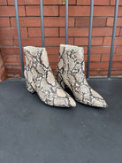 Bamboo Mode Beige Snake Bootie-Boots-bamboo-The Silo Boutique, Women's Fashion Boutique Located in Warren and Grand Forks North Dakota