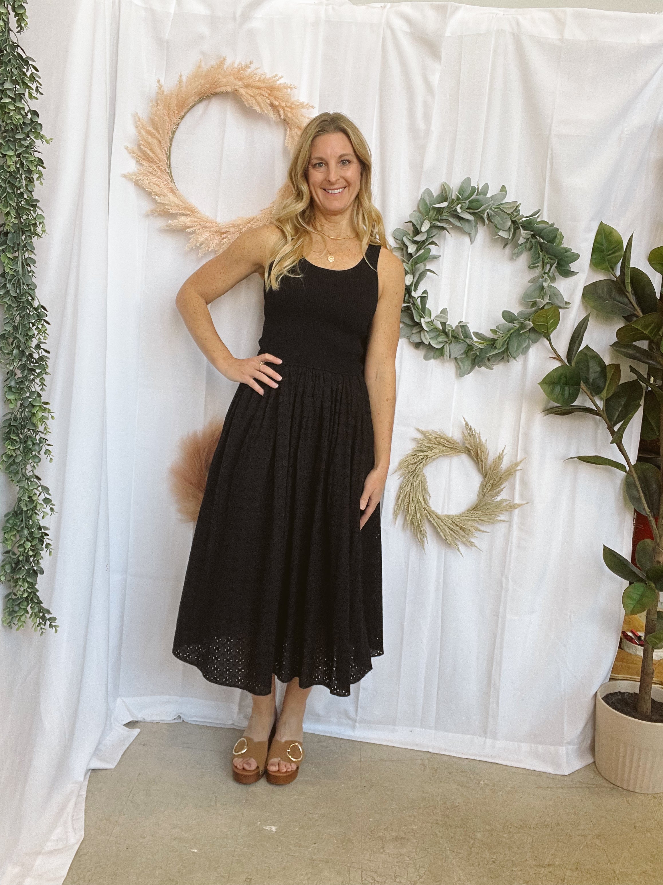 Elan Combo Long Dress- Black-Dresses-elan-The Silo Boutique, Women's Fashion Boutique Located in Warren and Grand Forks North Dakota