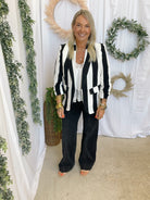 Viv Striped Blazer-Black and White-Blazers-oddi-The Silo Boutique, Women's Fashion Boutique Located in Warren and Grand Forks North Dakota