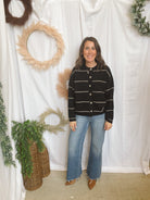 Tilly Black Stripe Cardigan-Cardigans-blu pepper-The Silo Boutique, Women's Fashion Boutique Located in Warren and Grand Forks North Dakota