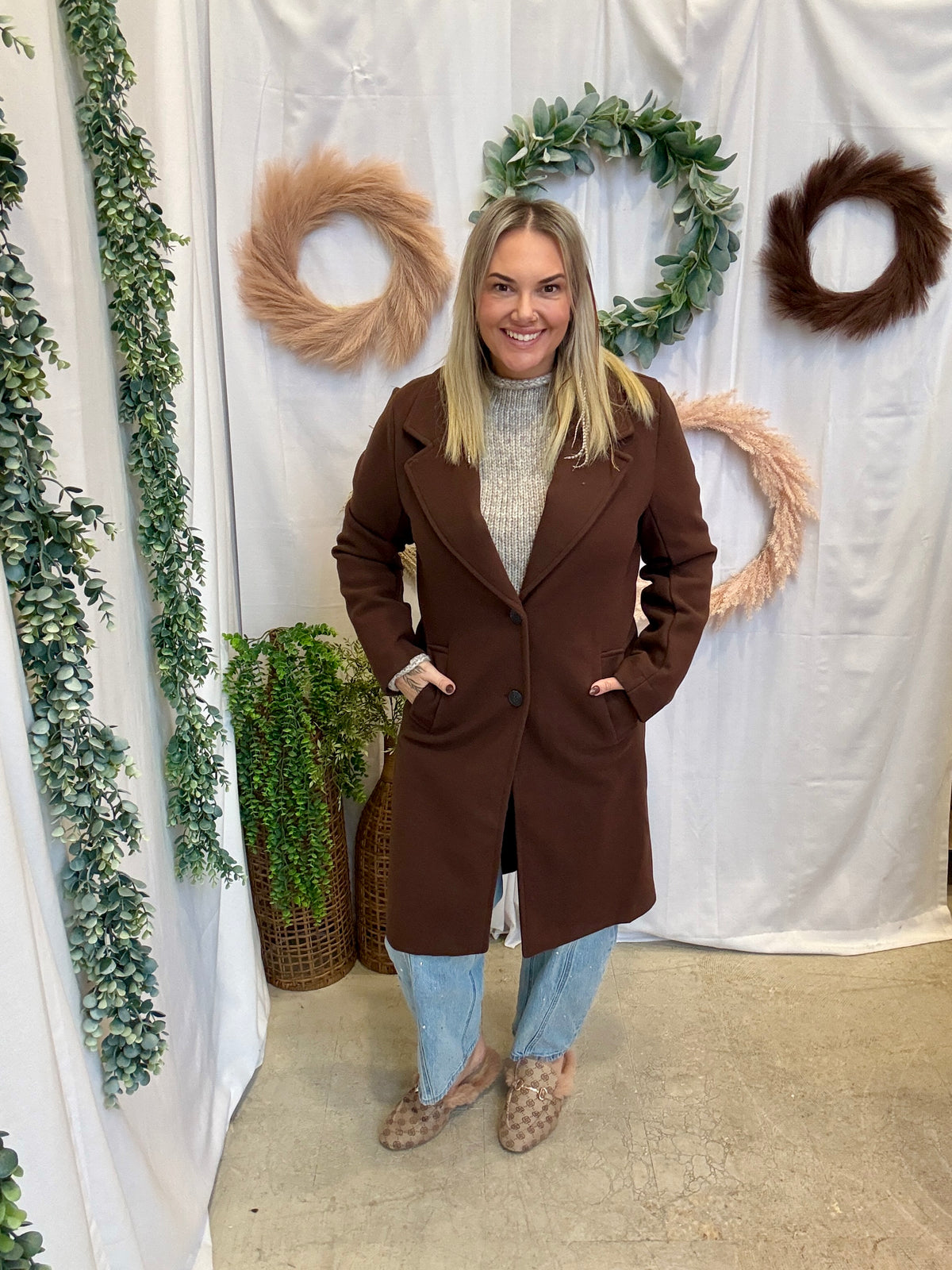 Nora Longline Lapel Coat-Brown-Coats & Jackets-love tree-The Silo Boutique, Women's Fashion Boutique Located in Warren and Grand Forks North Dakota