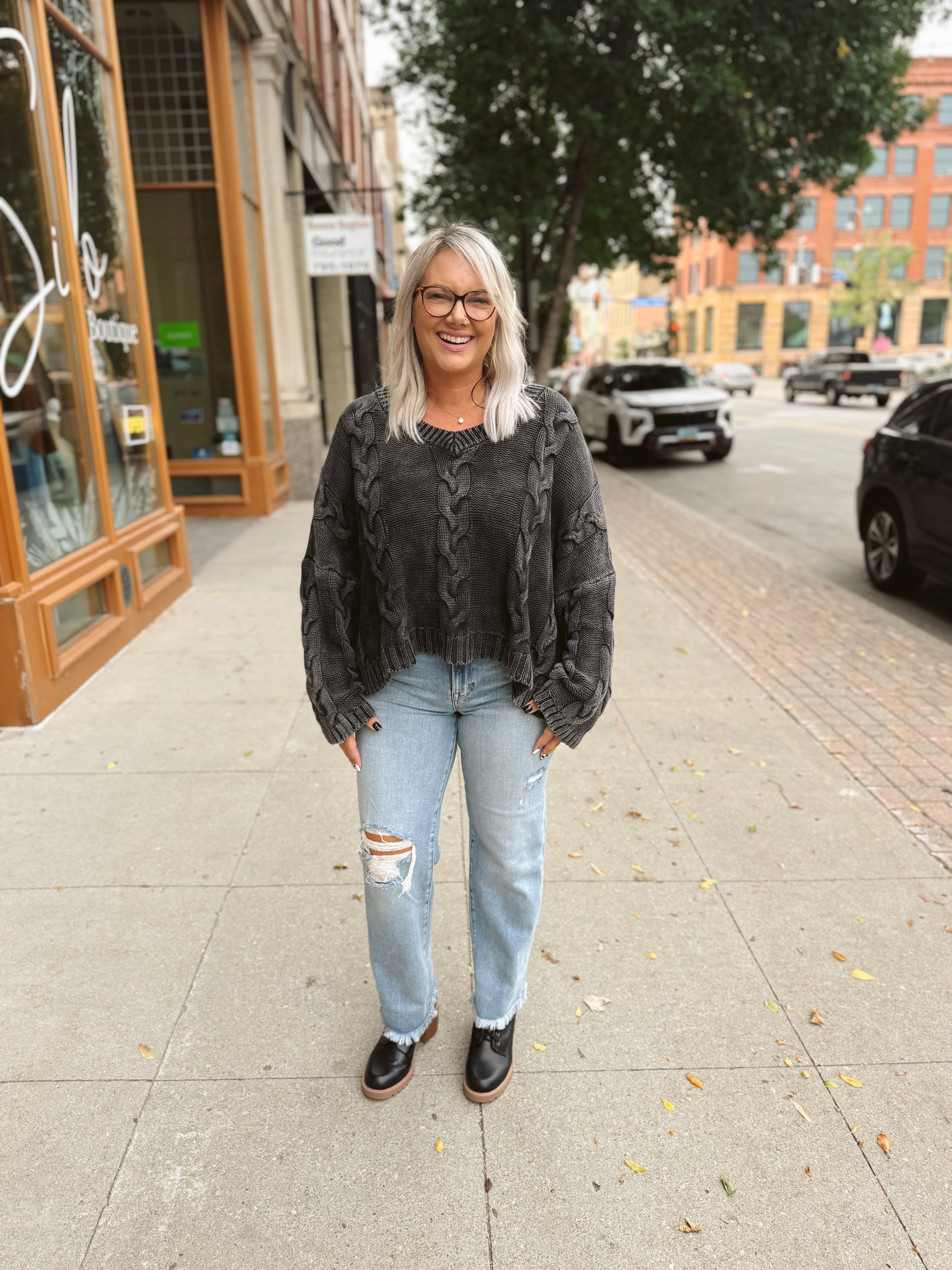 Free and Cozy Sweater-Charcoal-Sweaters-hyfve-The Silo Boutique, Women's Fashion Boutique Located in Warren and Grand Forks North Dakota