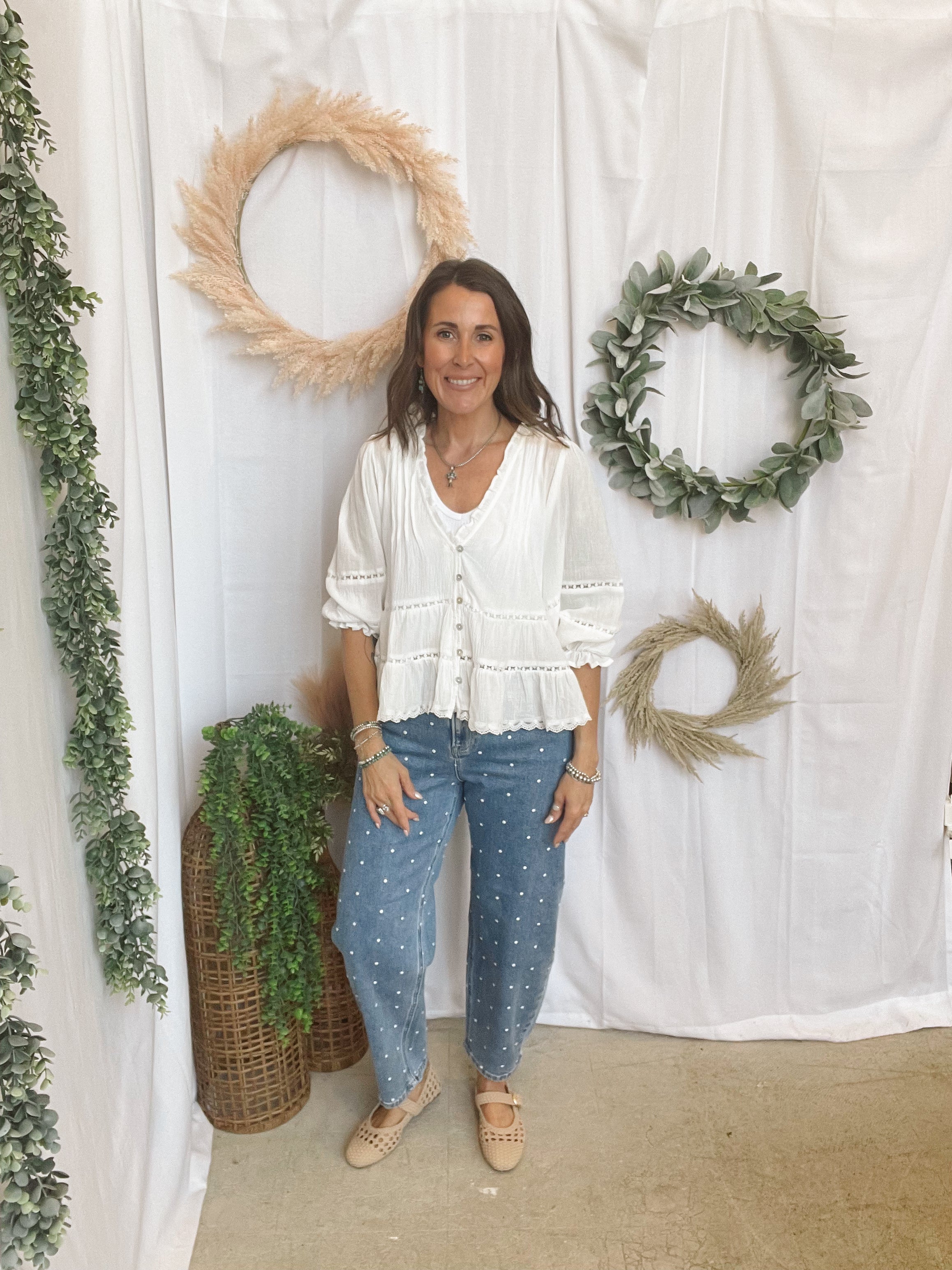 Risen Polka Dot Barrel Jeans-Jeans-risen-The Silo Boutique, Women's Fashion Boutique Located in Warren and Grand Forks North Dakota