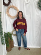 Leia Minnesota Pom Sweater-Maroon-Sweaters-Leia-The Silo Boutique, Women's Fashion Boutique Located in Warren and Grand Forks North Dakota