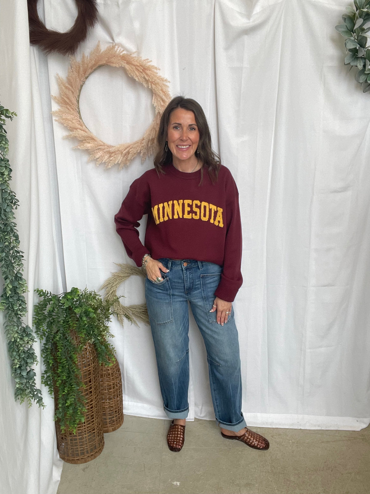 Leia Minnesota Pom Sweater-Maroon-Sweaters-Leia-The Silo Boutique, Women's Fashion Boutique Located in Warren and Grand Forks North Dakota
