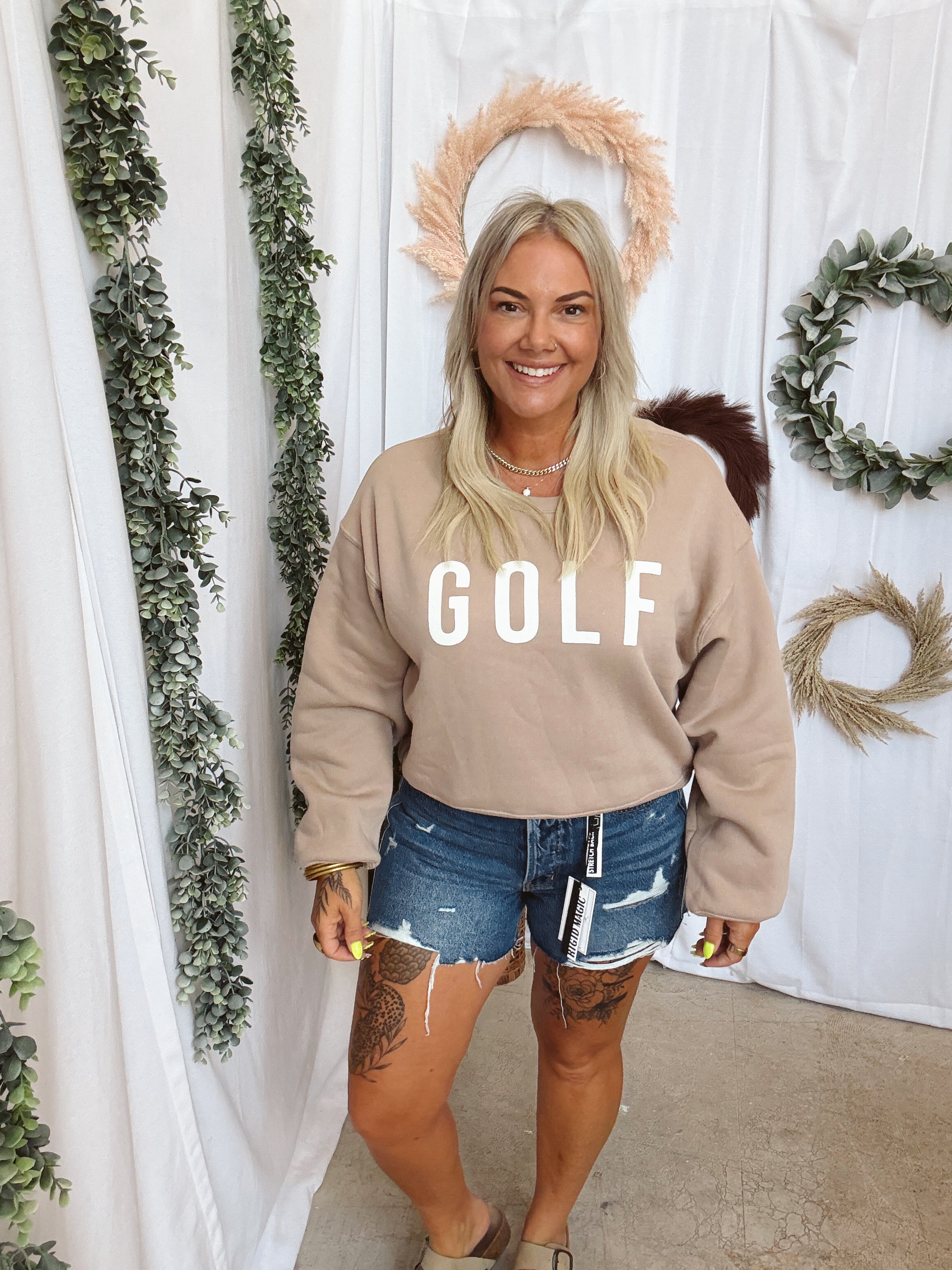 Oat Collective Golf Sweatshirt-Tan-Sweatshirts-oat-The Silo Boutique, Women's Fashion Boutique Located in Warren and Grand Forks North Dakota