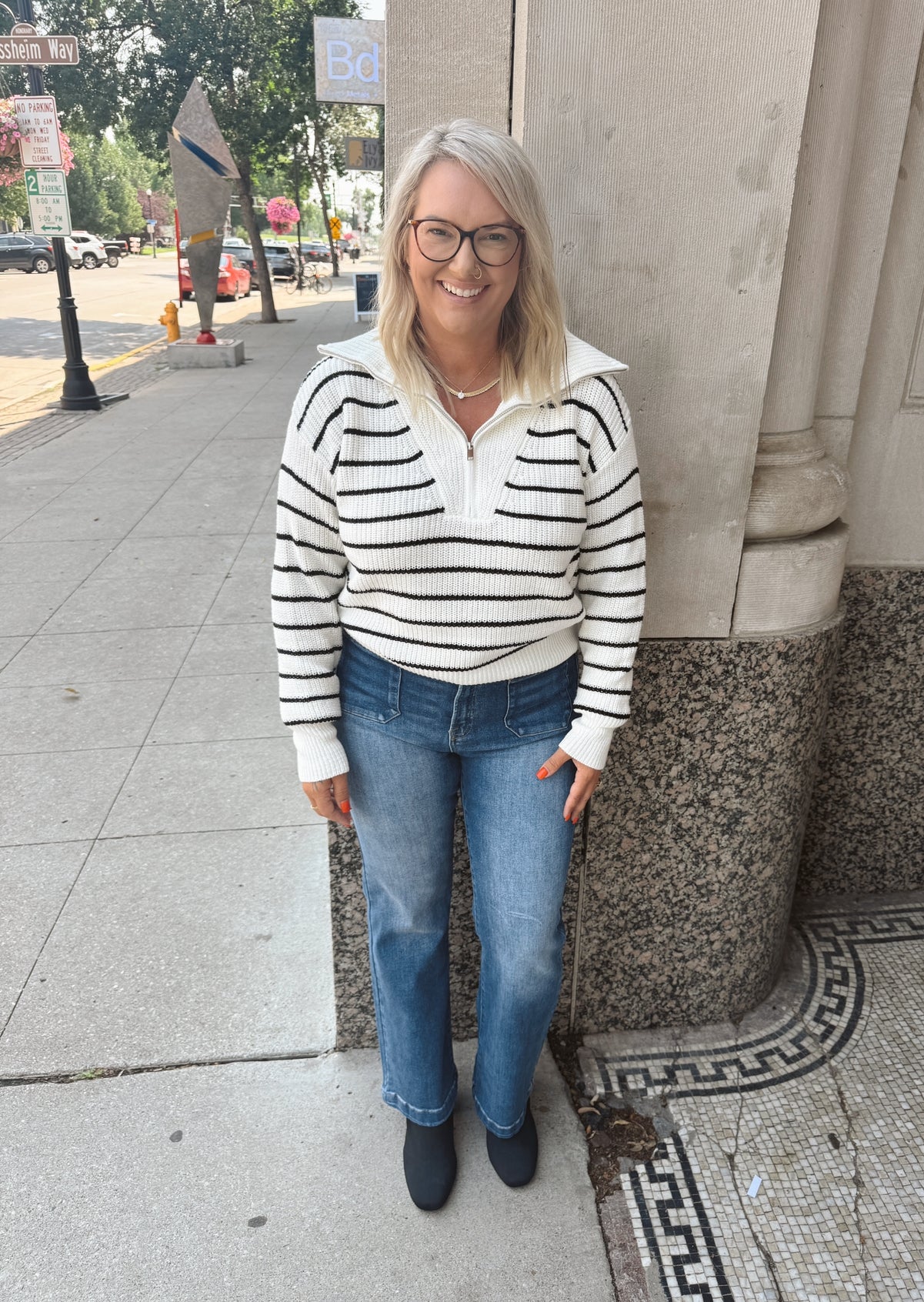 Prep French Ivory Striped Quarter Zip Sweater-Sweaters-be cool-The Silo Boutique, Women's Fashion Boutique Located in Warren and Grand Forks North Dakota