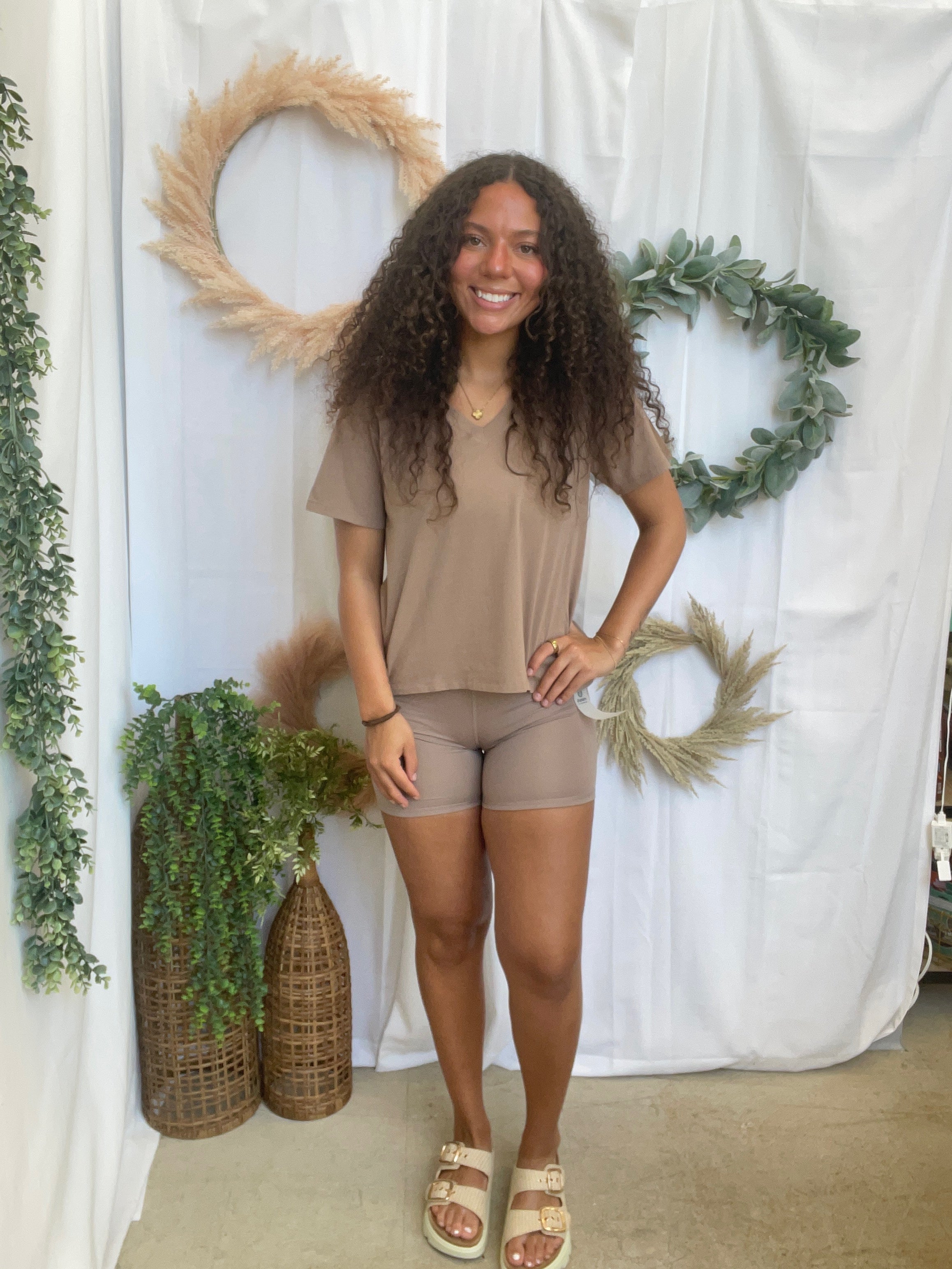 Mono B Venice Biker Short-Taupe-Shorts-mono b-The Silo Boutique, Women's Fashion Boutique Located in Warren and Grand Forks North Dakota