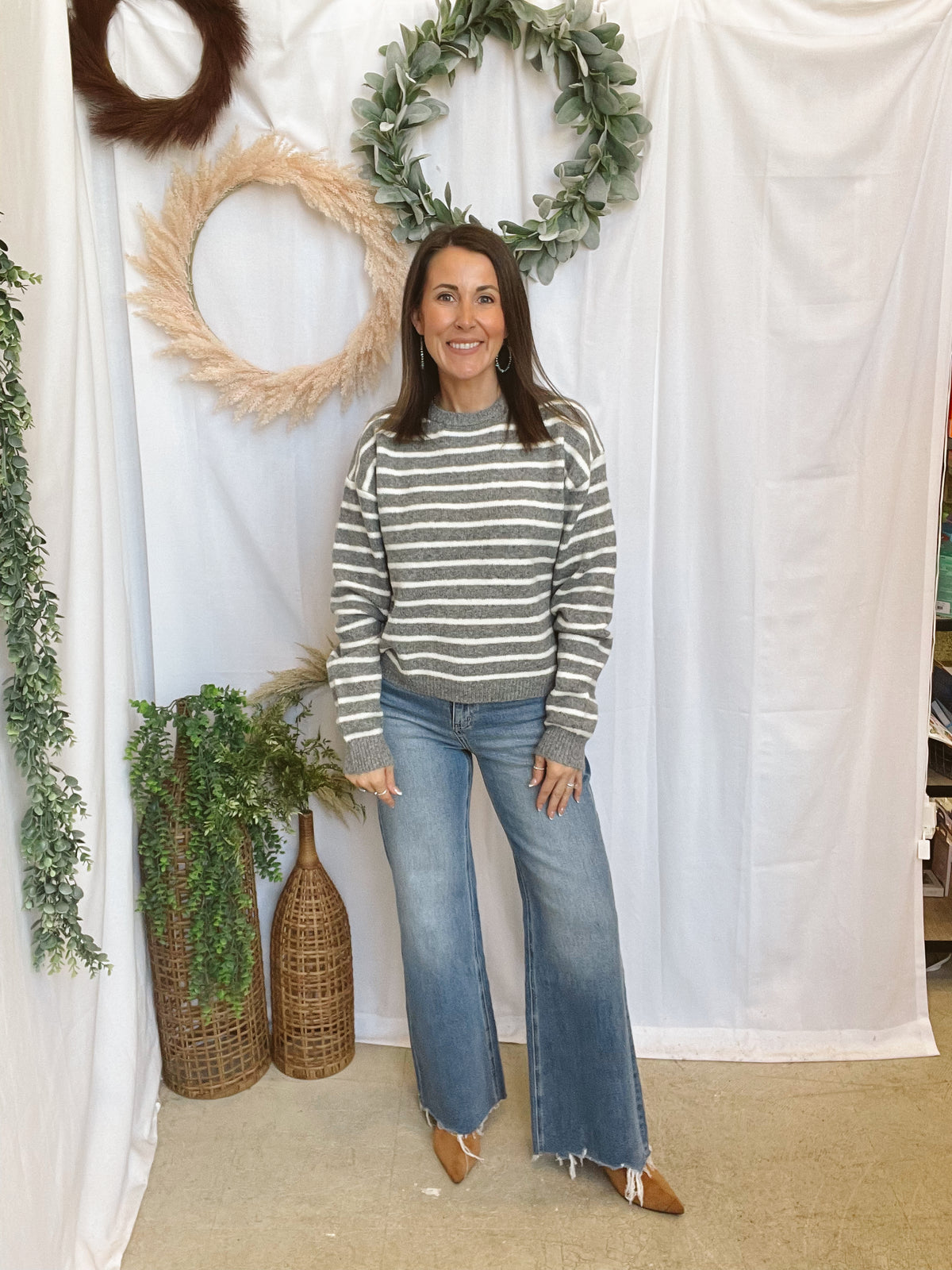 Nikki Stripe Sweater-Heather Gray-Sweaters-hyfve-The Silo Boutique, Women's Fashion Boutique Located in Warren and Grand Forks North Dakota