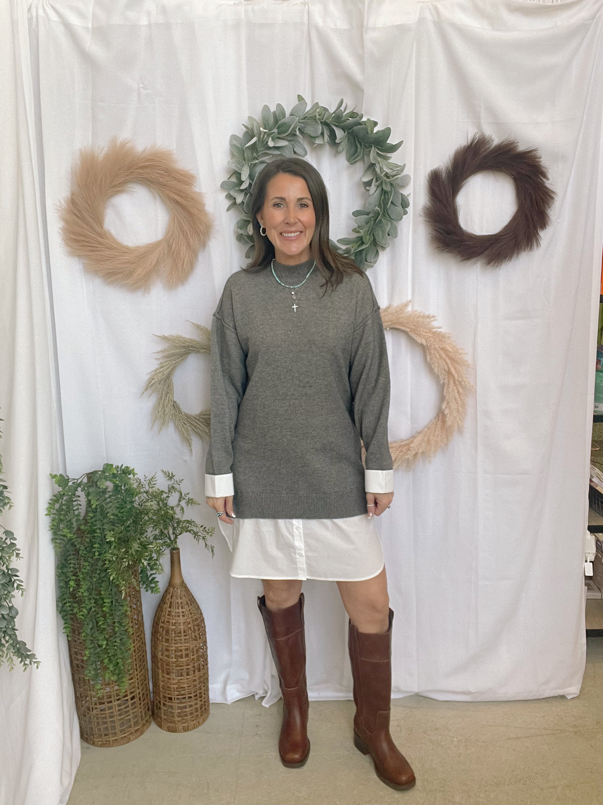 Skies Twofer Shirt Sweater Dress-Charcoal-Sweaters-skies are blue-The Silo Boutique, Women's Fashion Boutique Located in Warren and Grand Forks North Dakota