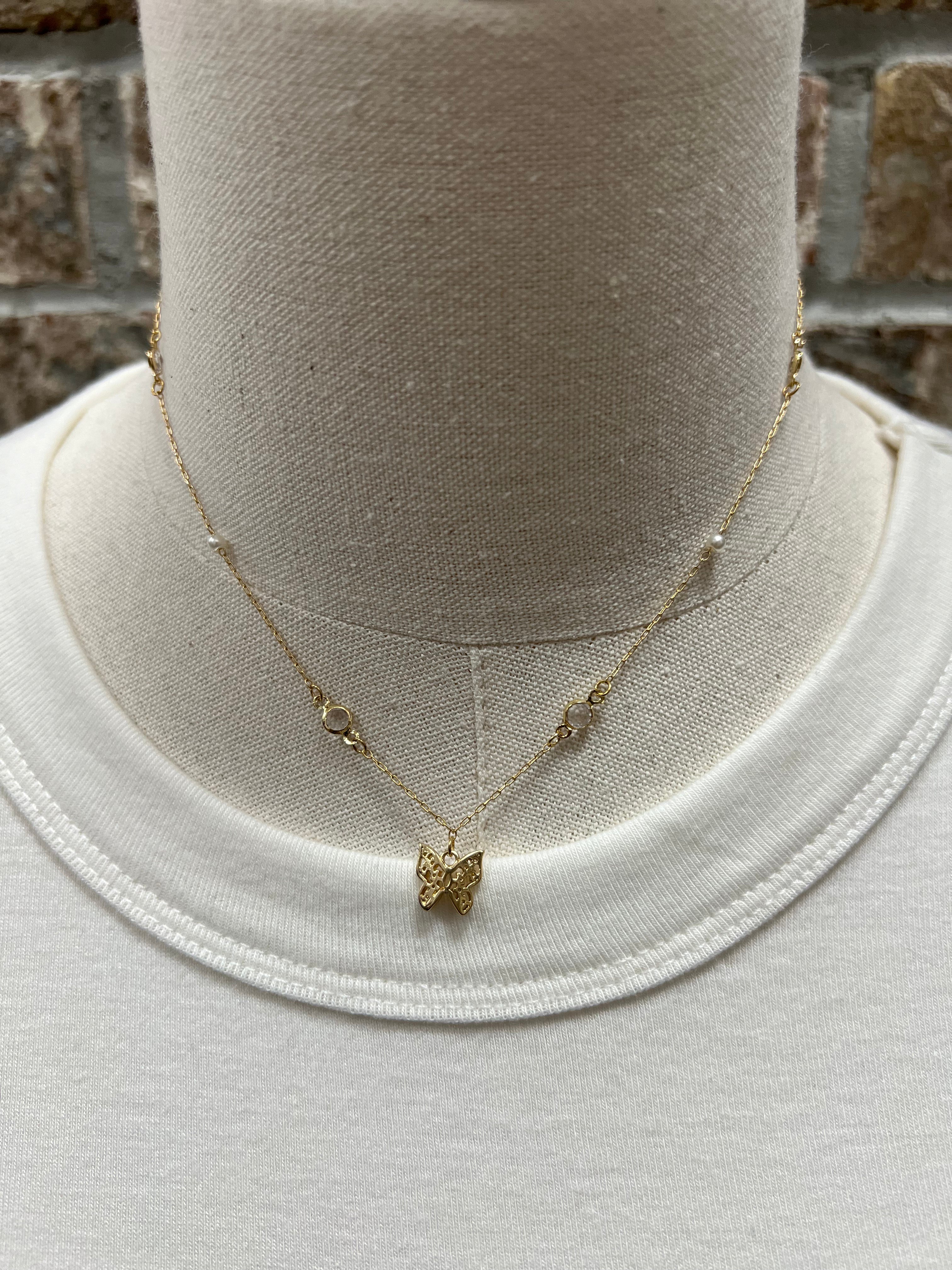 Fame Butterfly Mini Charm Chain Necklace-Necklaces-Fame-The Silo Boutique, Women's Fashion Boutique Located in Warren and Grand Forks North Dakota