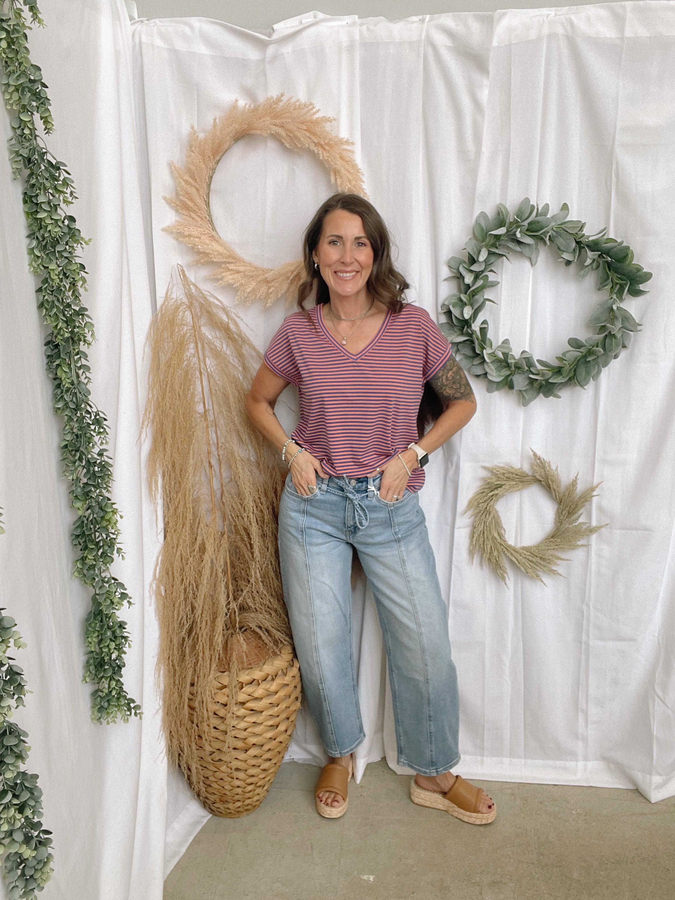 Becca Orange and Royal Stripe Top-Short Sleeve Tops-staccato-The Silo Boutique, Women's Fashion Boutique Located in Warren and Grand Forks North Dakota
