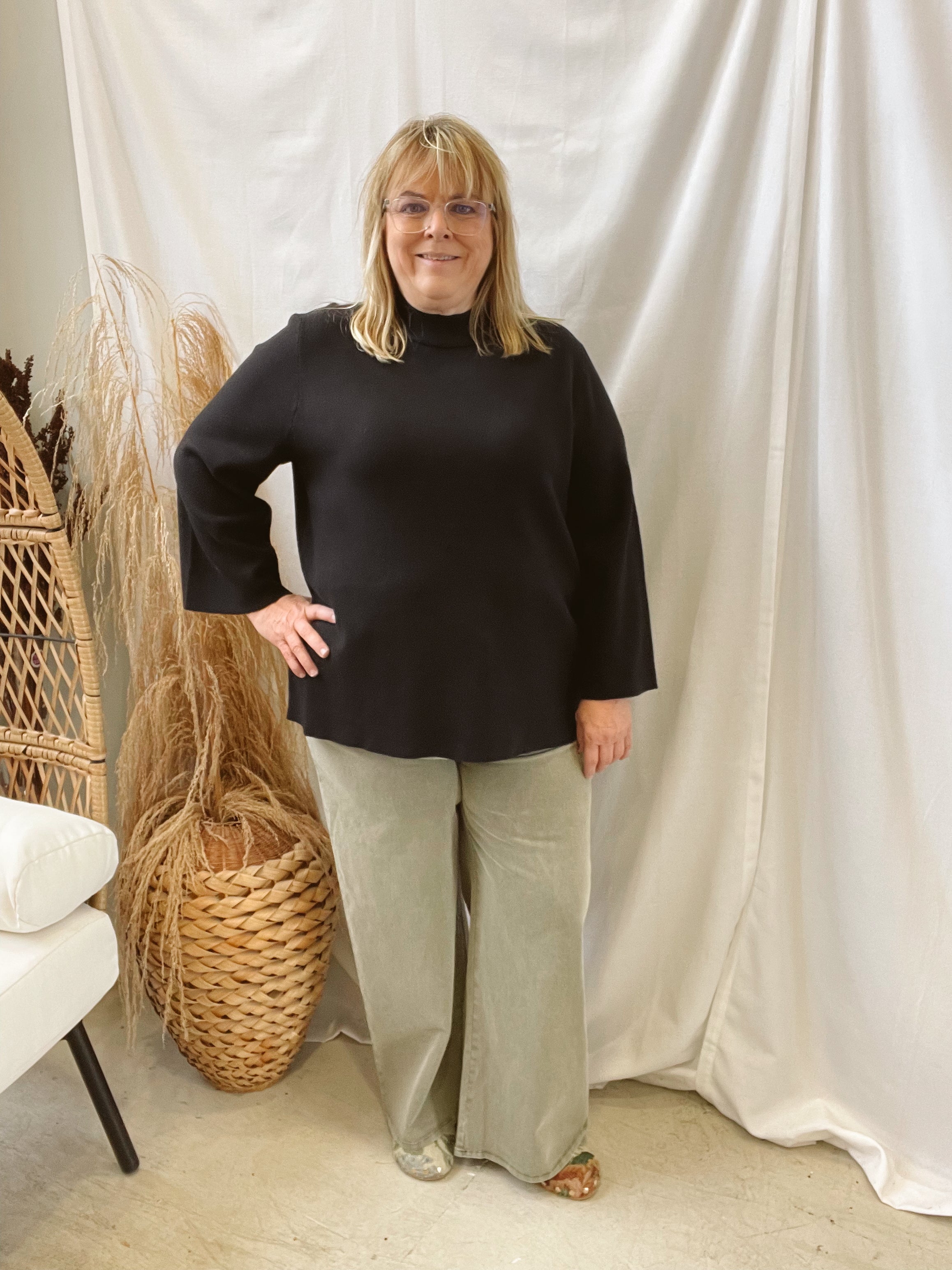 Evelyn Mock Neck Sweater-Black-Sweaters-entro-The Silo Boutique, Women's Fashion Boutique Located in Warren and Grand Forks North Dakota