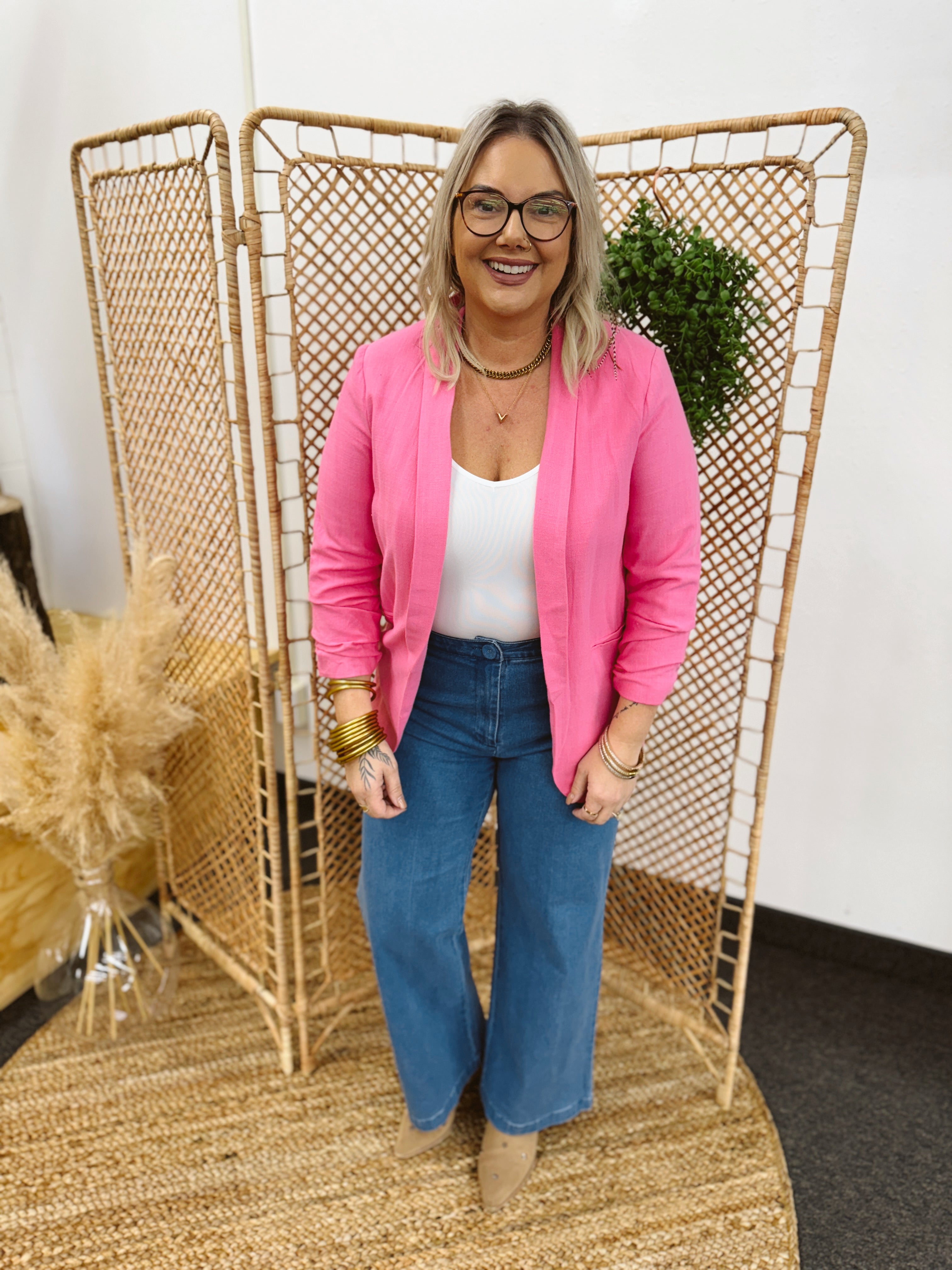 Bailey Pink Blazer-Blazers-ENTRO-The Silo Boutique, Women's Fashion Boutique Located in Warren and Grand Forks North Dakota