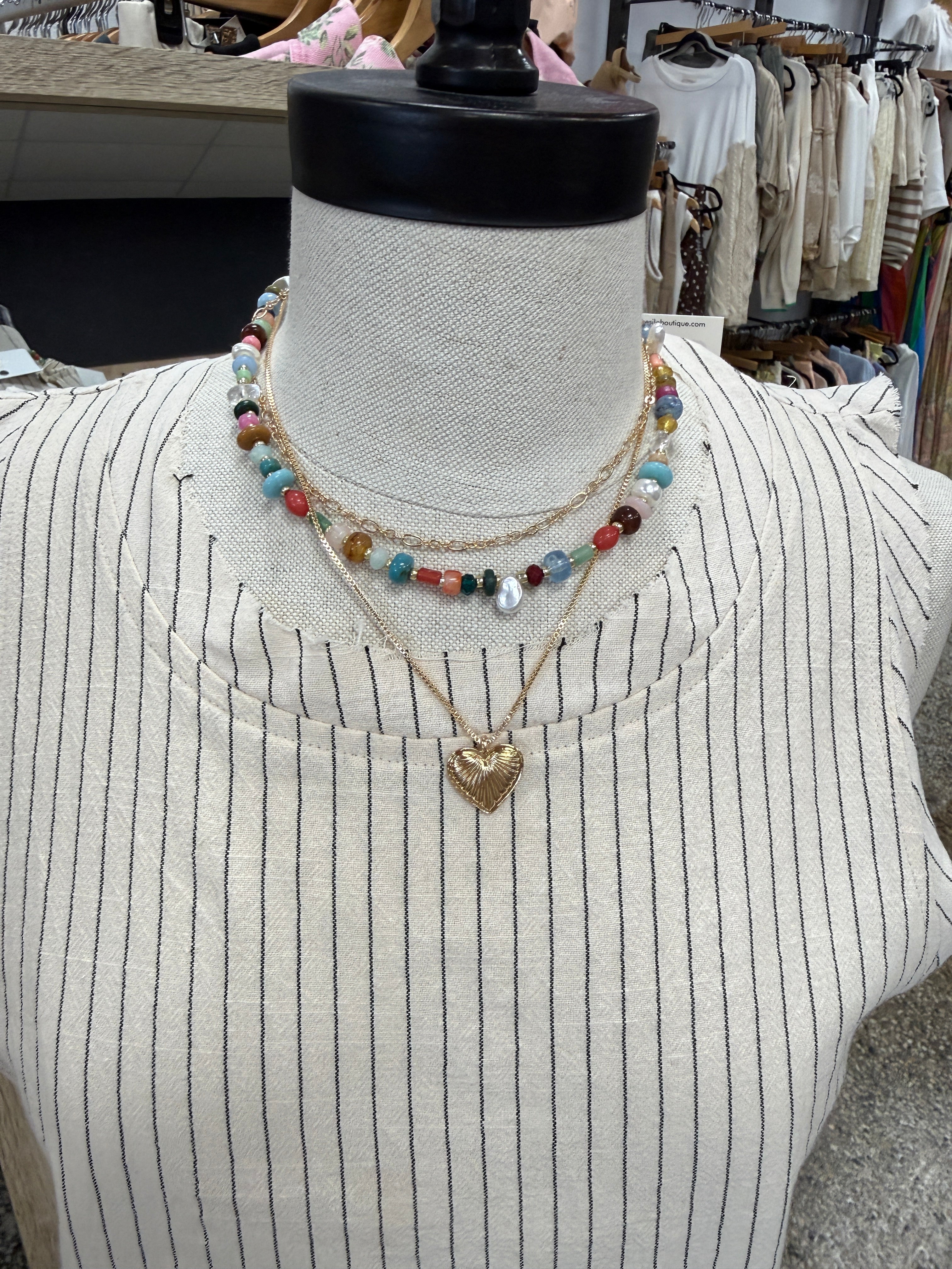 Joss Layered Beaded Heart Necklace-Final Sale-Necklaces-joss-The Silo Boutique, Women's Fashion Boutique Located in Warren and Grand Forks North Dakota