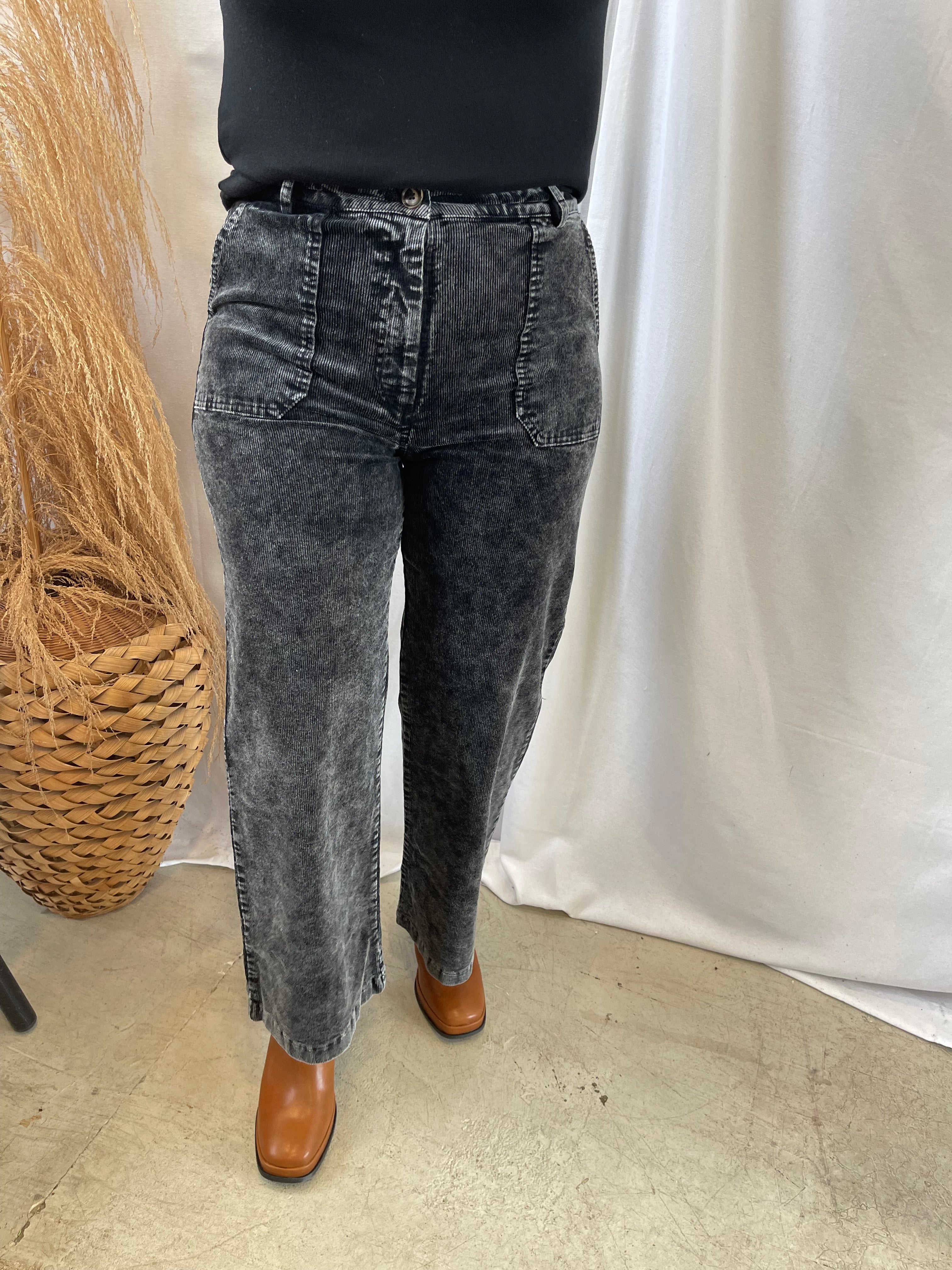 Washed Black Corduroy Trouser Pants-Pants-mystree-The Silo Boutique, Women's Fashion Boutique Located in Warren and Grand Forks North Dakota