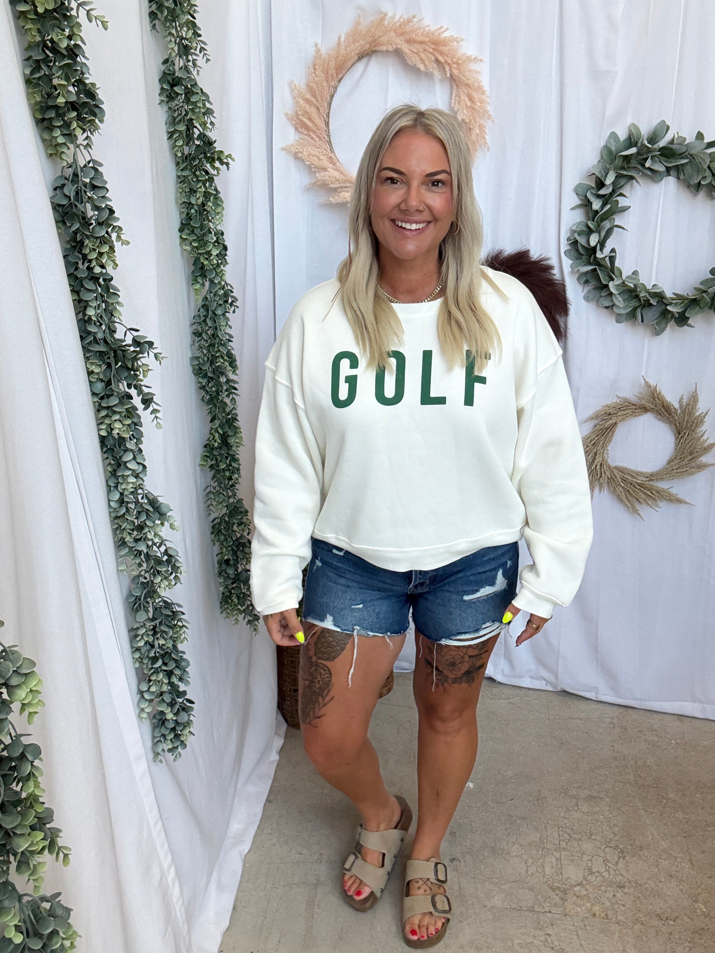 Oat Collective Golf Sweatshirt-Vintage White-Sweatshirts-oat-The Silo Boutique, Women's Fashion Boutique Located in Warren and Grand Forks North Dakota
