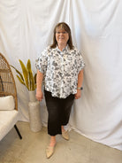 Black Floral Mix Button Down Top-Final Sale-Short Sleeve Tops-Umgee-The Silo Boutique, Women's Fashion Boutique Located in Warren and Grand Forks North Dakota