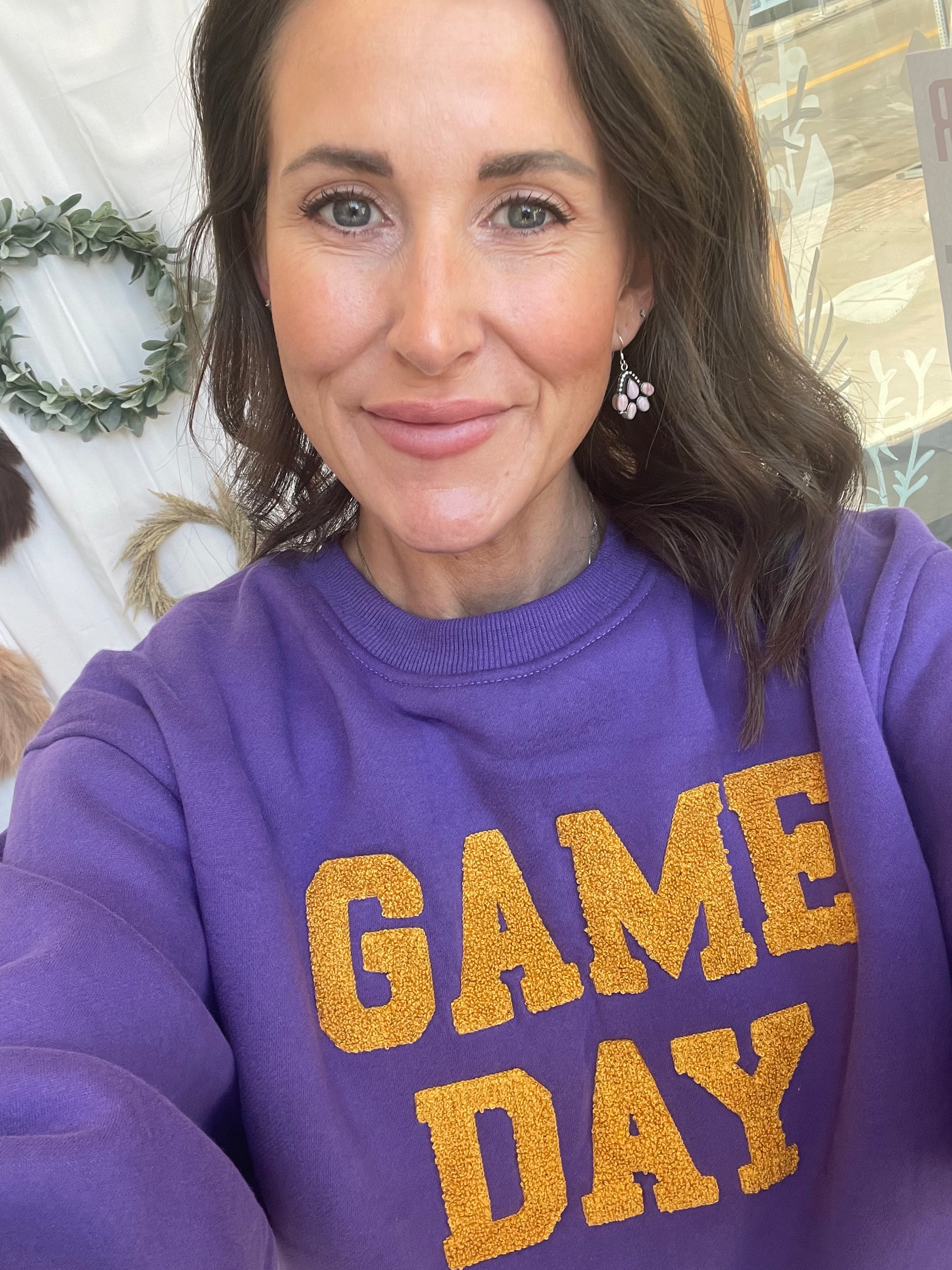 Purple and Yellow Game Day Sweatshirt-Long Sleeve Tops-panache-The Silo Boutique, Women's Fashion Boutique Located in Warren and Grand Forks North Dakota