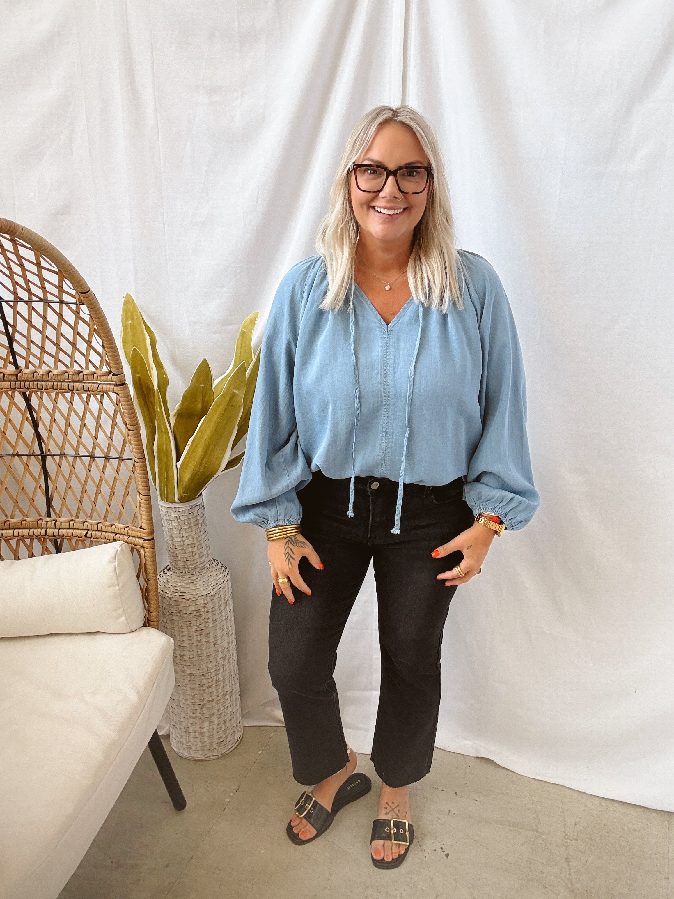 Easy Denim Chambray Top-Long Sleeve Tops-easel-The Silo Boutique, Women's Fashion Boutique Located in Warren and Grand Forks North Dakota