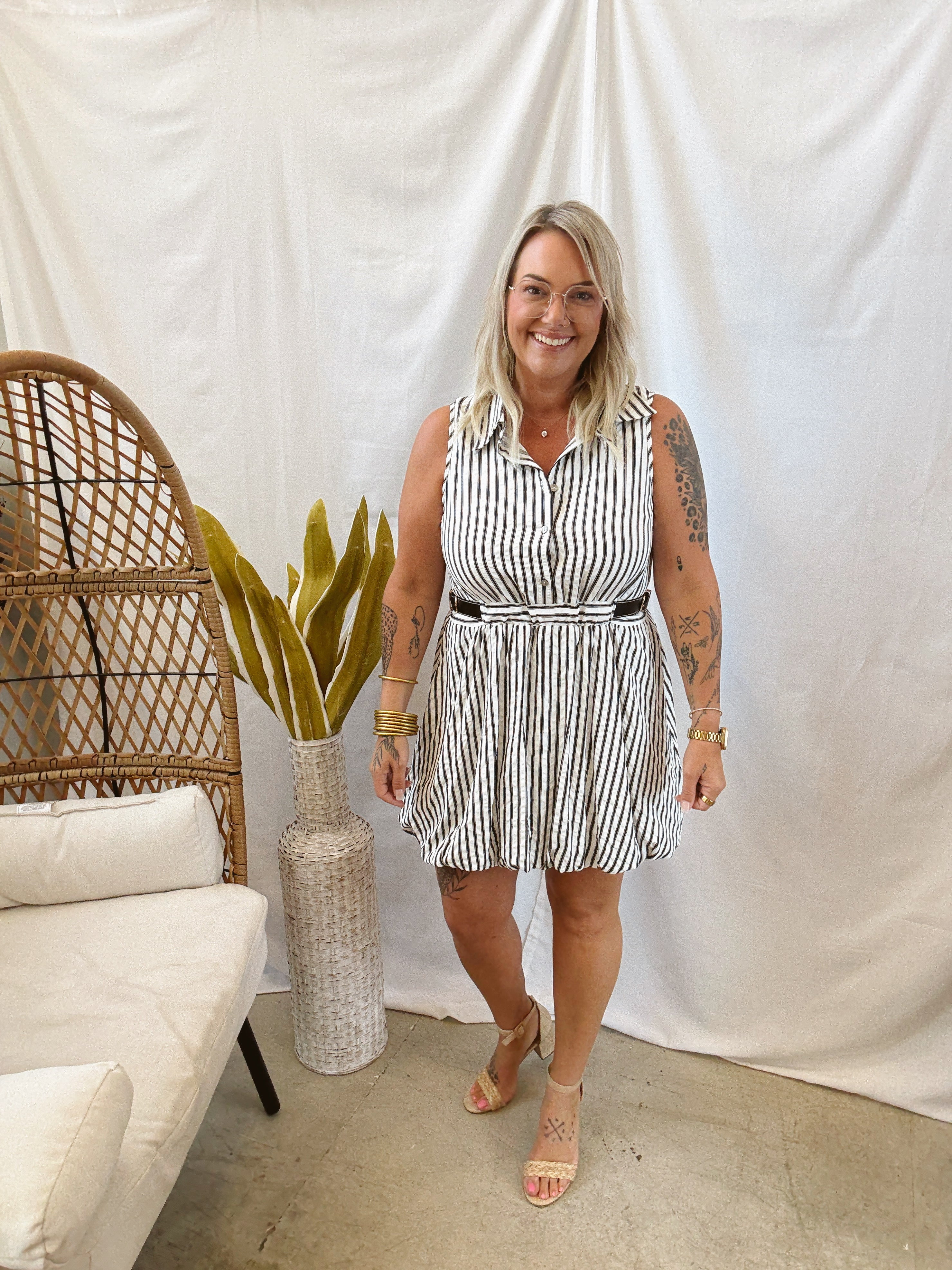 The Classic Striped Belted Dress-Black-Final Sale-Dresses-entro-The Silo Boutique, Women's Fashion Boutique Located in Warren and Grand Forks North Dakota