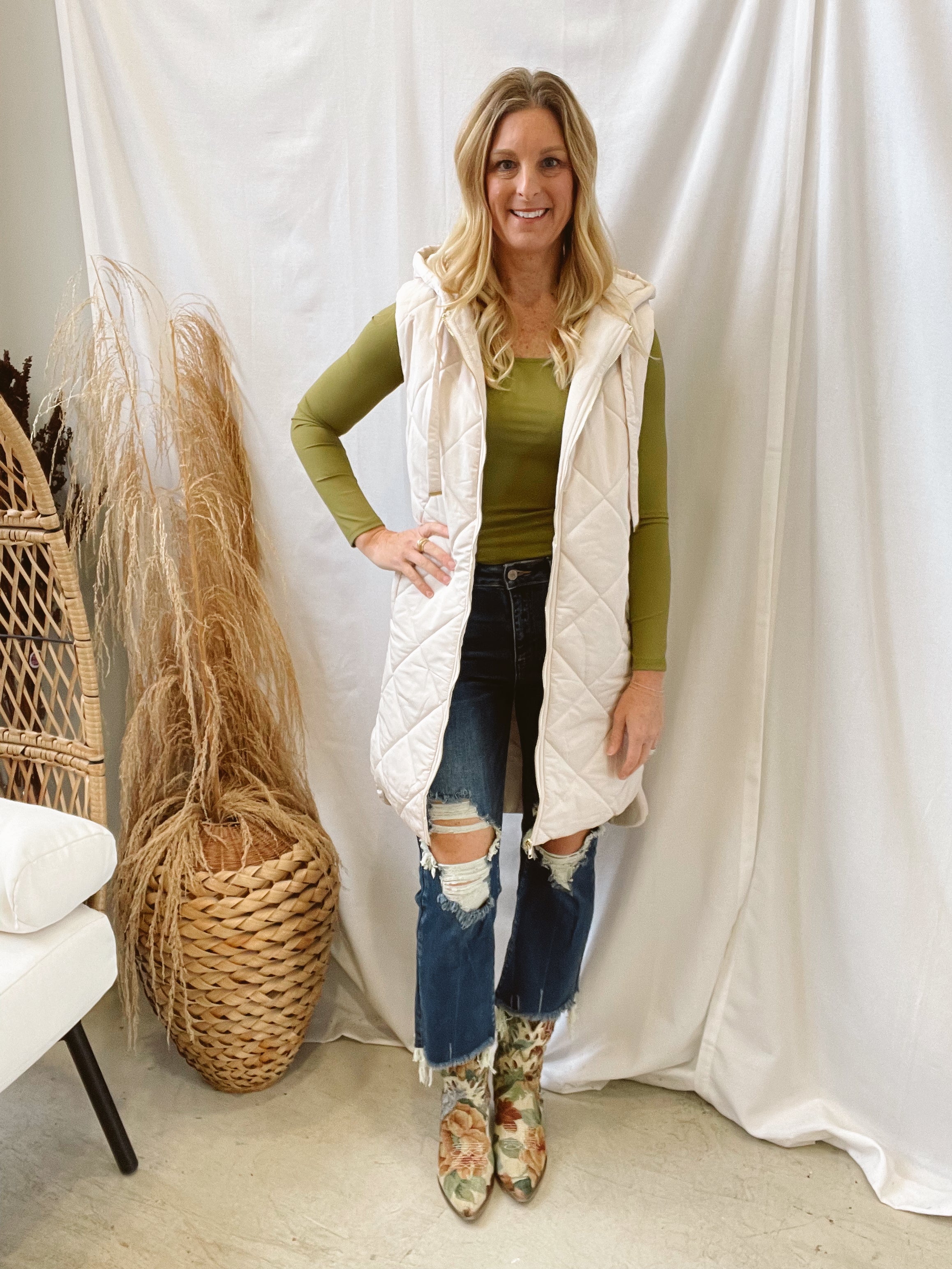 Mystree Hooded Long Vest-Ivory-Vests-mystree-The Silo Boutique, Women's Fashion Boutique Located in Warren and Grand Forks North Dakota