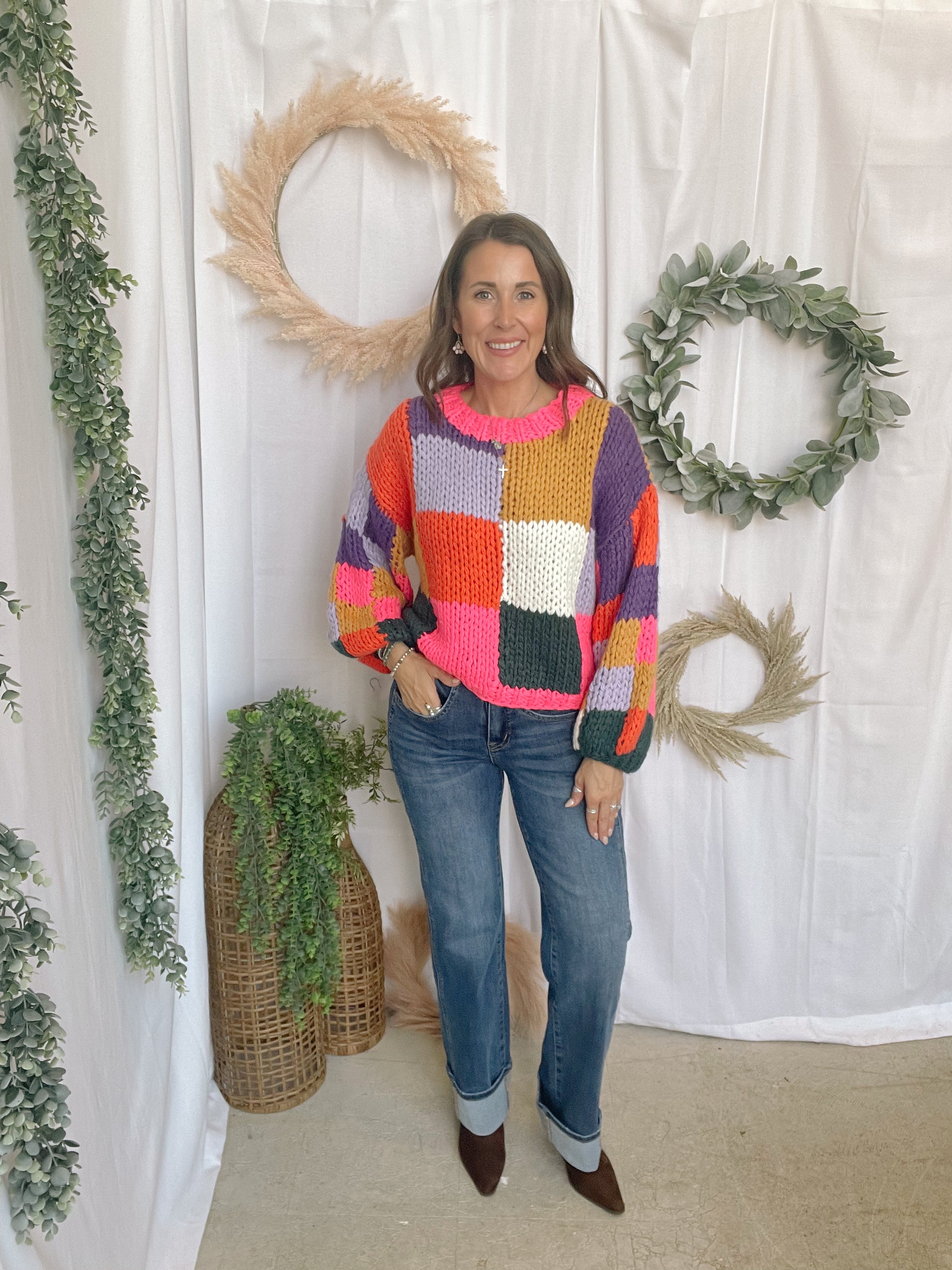 Kristine Fun Color Block Sweater-Sweaters-Dallas Market-The Silo Boutique, Women's Fashion Boutique Located in Warren and Grand Forks North Dakota