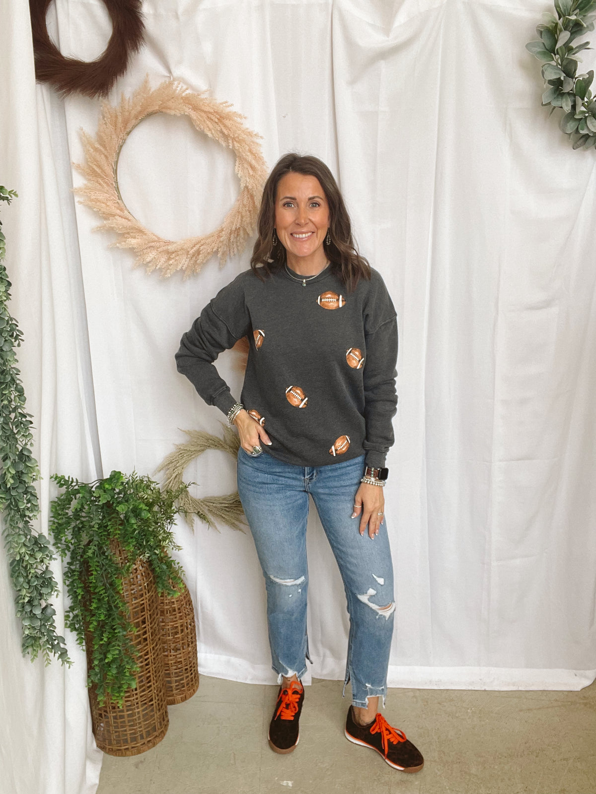 Hrt & Luv Football Sweatshirt-Ash Black-Sweatshirts-fair-The Silo Boutique, Women's Fashion Boutique Located in Warren and Grand Forks North Dakota