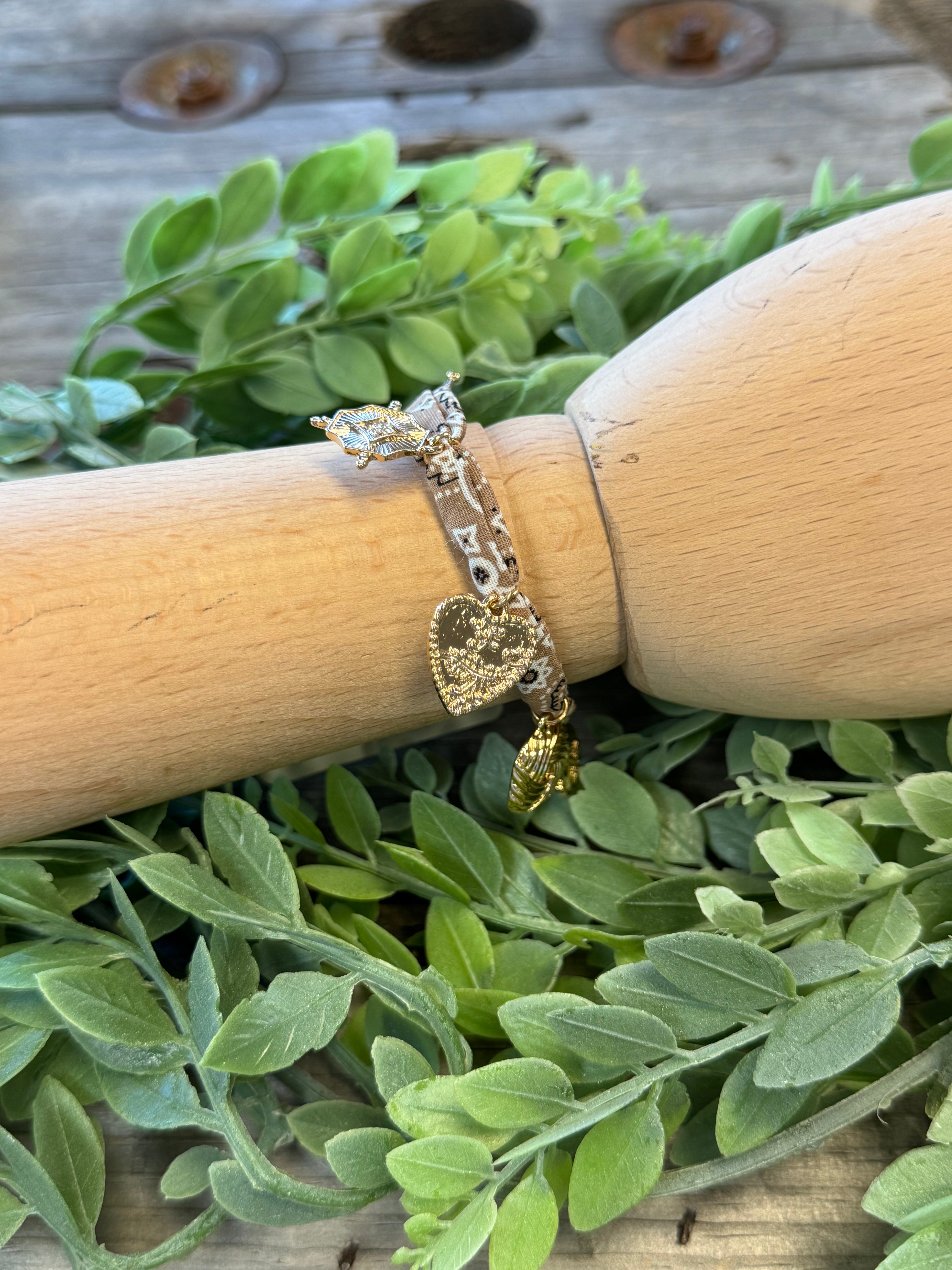 Tan Bandana Charm Bracelet-Bracelets-kenze-The Silo Boutique, Women's Fashion Boutique Located in Warren and Grand Forks North Dakota