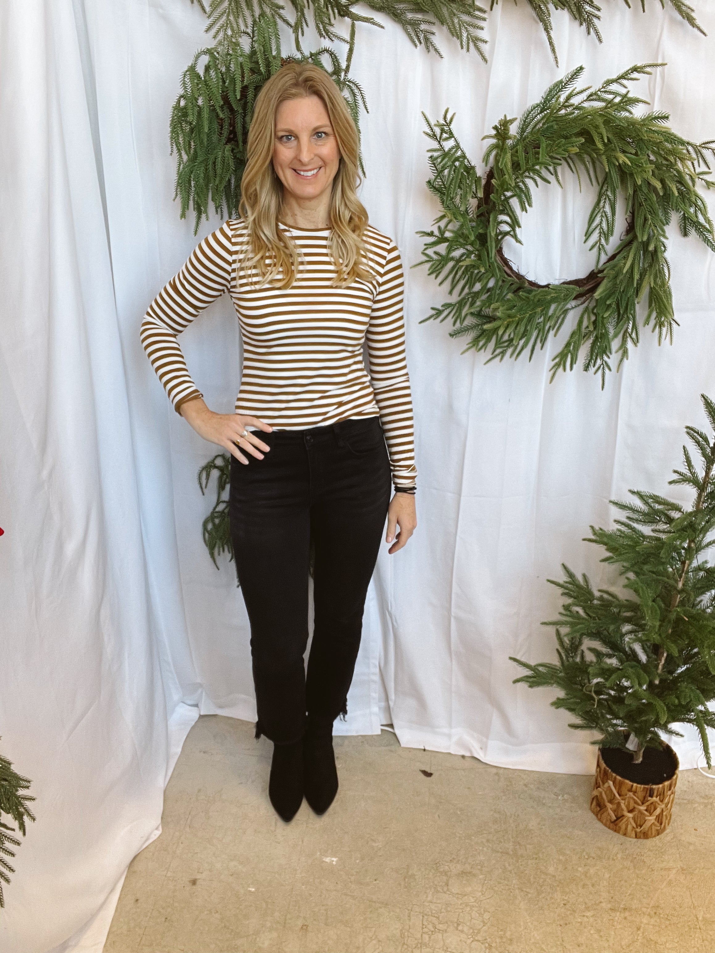 Brown and White Stripe Top-Long Sleeve Tops-hyfve-The Silo Boutique, Women's Fashion Boutique Located in Warren and Grand Forks North Dakota