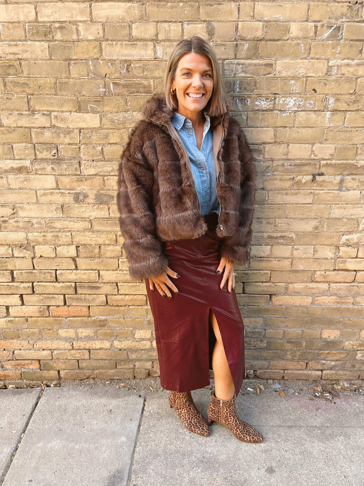 Britt Faux Fur Short Jacket-Brown-Coats & Jackets-lelis-The Silo Boutique, Women's Fashion Boutique Located in Warren and Grand Forks North Dakota