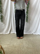 Bayeas Black Wide Leg Frayed Hem Jeans-Jeans-bayeas-The Silo Boutique, Women's Fashion Boutique Located in Warren and Grand Forks North Dakota