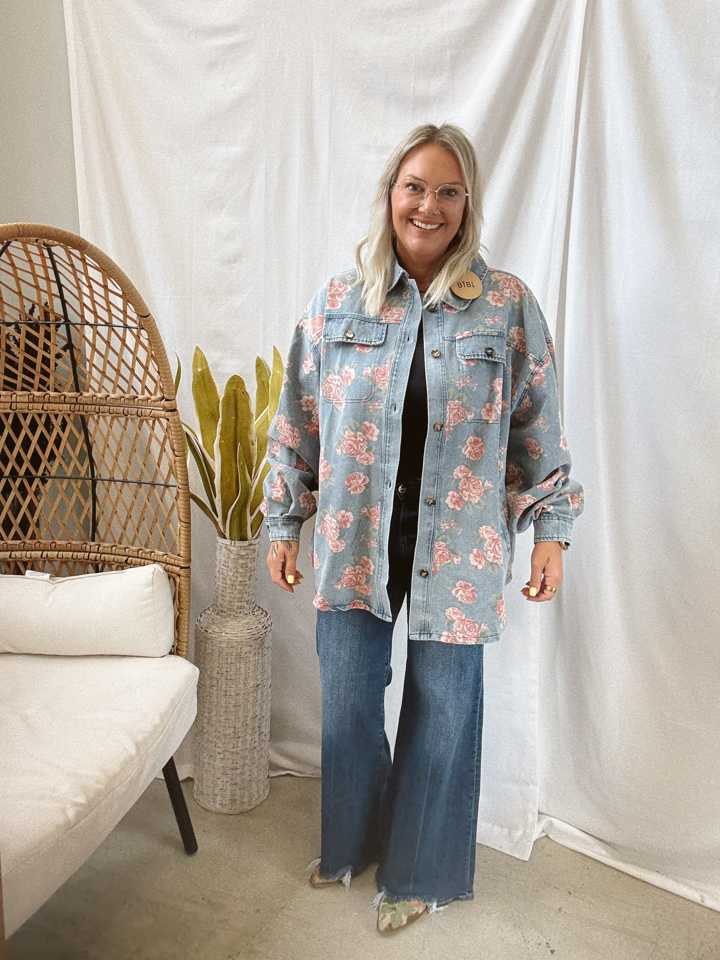Favorite Floral Denim Shacket-Shackets-bibi-The Silo Boutique, Women's Fashion Boutique Located in Warren and Grand Forks North Dakota