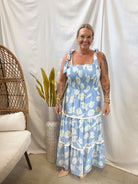 Baby Blue Floral Maxi Dress-Final Sale-Dresses-she and sky-The Silo Boutique, Women's Fashion Boutique Located in Warren and Grand Forks North Dakota