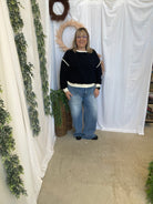 Karen Piping Detail Sweatshirt-Black-Sweatshirts-Zenana-The Silo Boutique, Women's Fashion Boutique Located in Warren and Grand Forks North Dakota