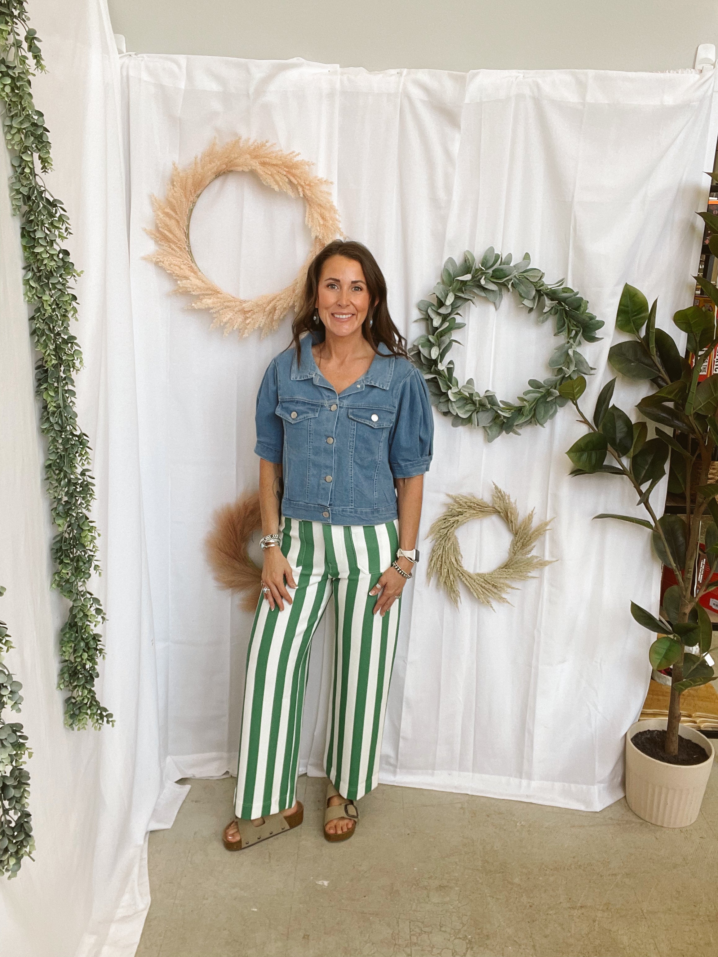 Green Striped Crop Pants-Pants-entro-The Silo Boutique, Women's Fashion Boutique Located in Warren and Grand Forks North Dakota