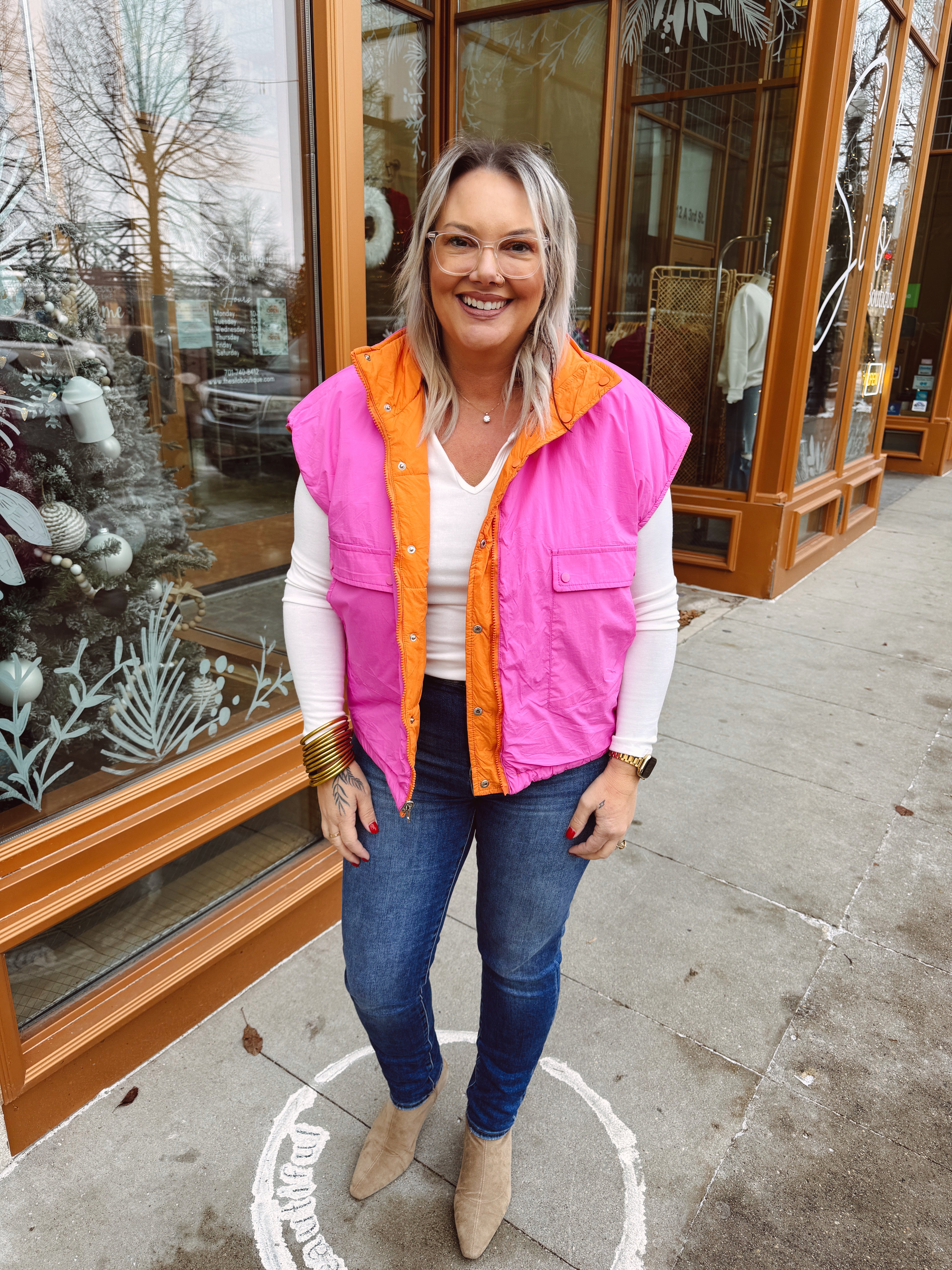 Blake Orange and Pink Reversible Vest-Vests-blakely-The Silo Boutique, Women's Fashion Boutique Located in Warren and Grand Forks North Dakota