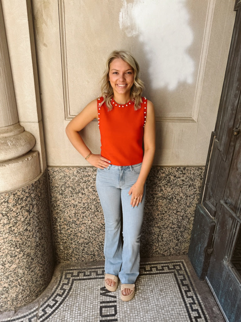 Red Pearl Sweater Tank Top-Tank Tops-entro-The Silo Boutique, Women's Fashion Boutique Located in Warren and Grand Forks North Dakota