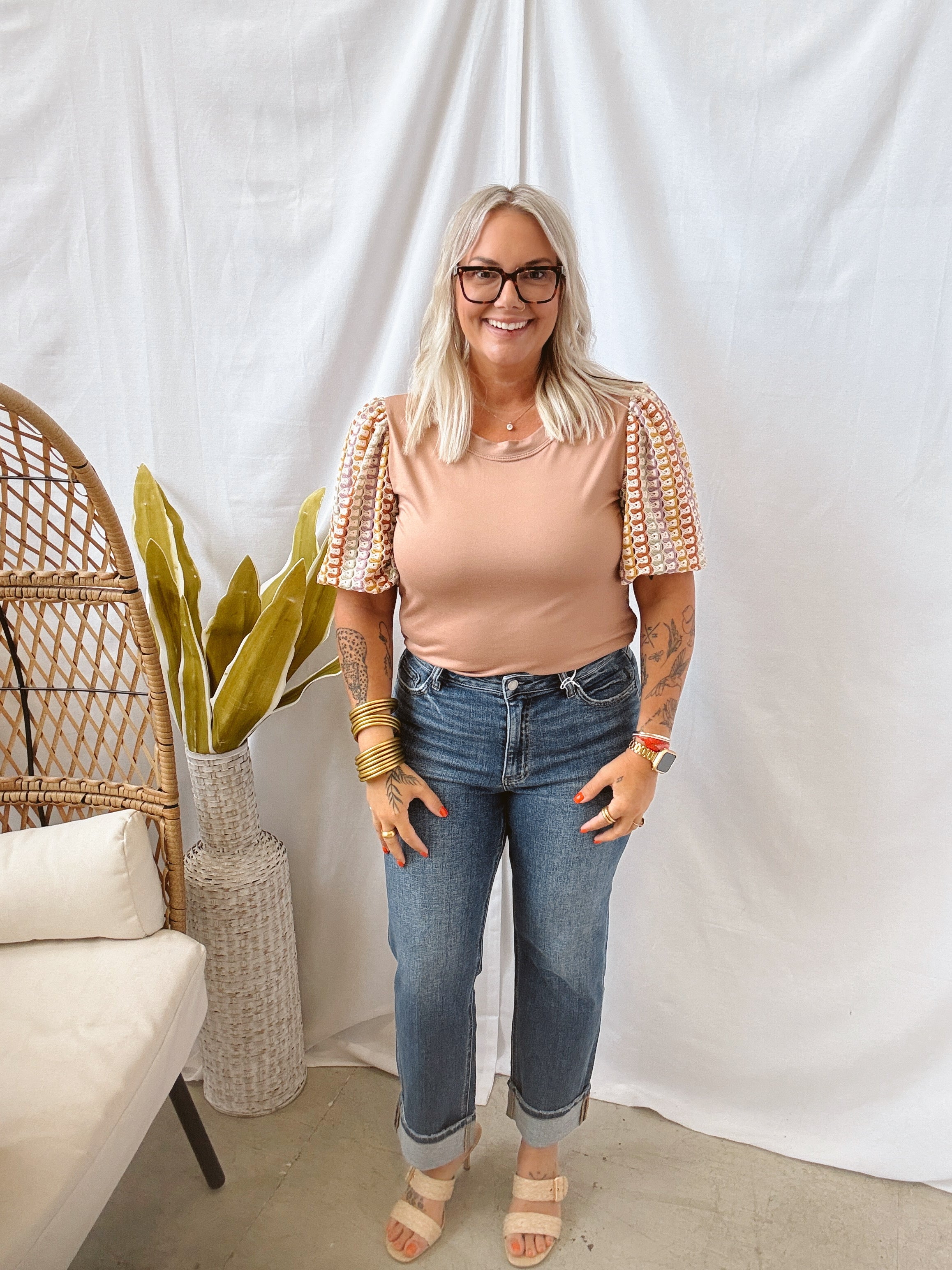 Truffle Top with Fun Sleeve Detail-Final Sale-Short Sleeve Tops-les amis-The Silo Boutique, Women's Fashion Boutique Located in Warren and Grand Forks North Dakota