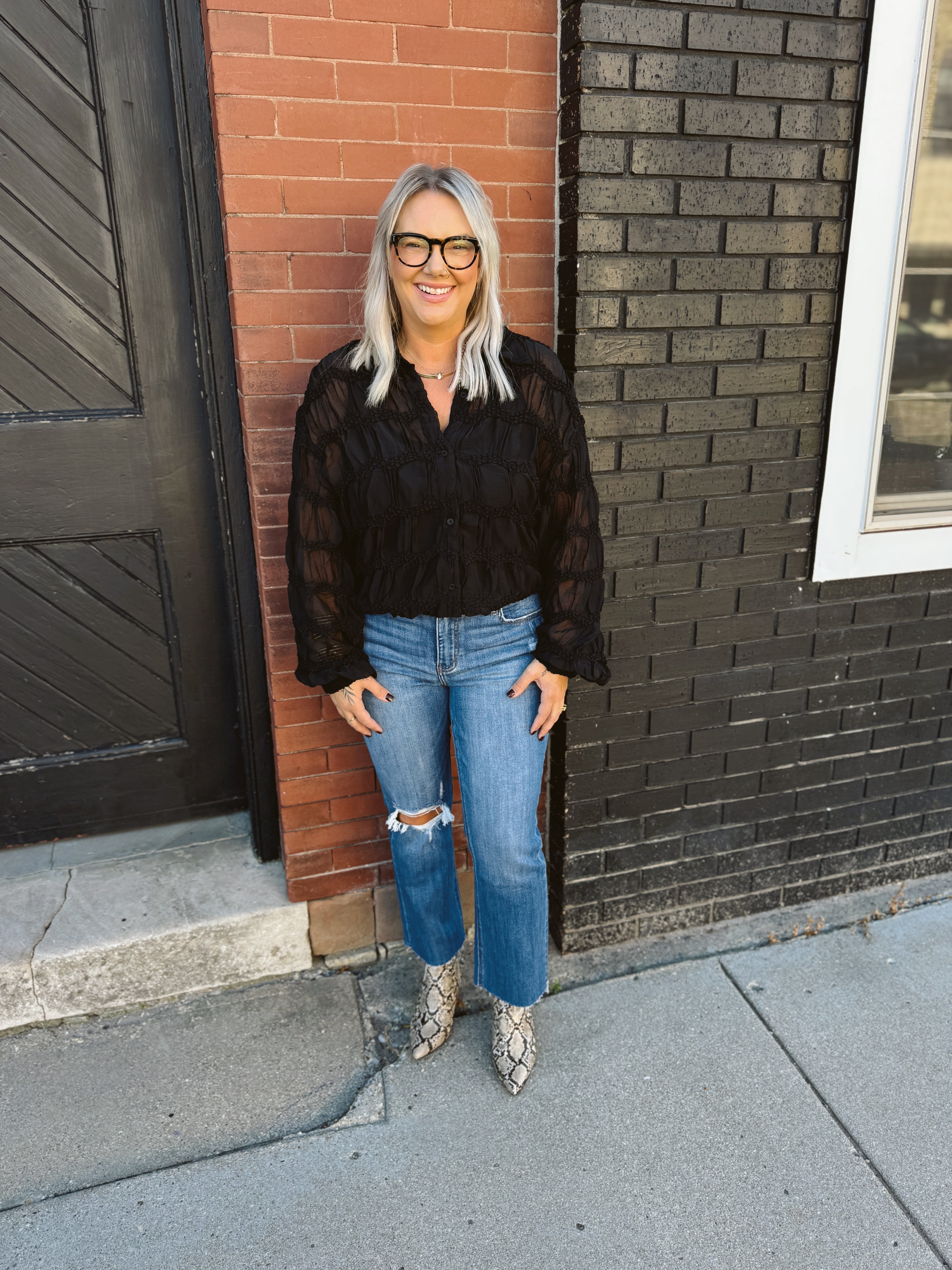 Black Romantic Button Down Top-Long Sleeve Tops-allie Rose-The Silo Boutique, Women's Fashion Boutique Located in Warren and Grand Forks North Dakota