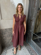 Brown V Neck Zip Up Dress-Dresses-entro-The Silo Boutique, Women's Fashion Boutique Located in Warren and Grand Forks North Dakota