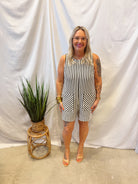 Black Striped Shorts Romper-Jumpsuits & Rompers-Umgee-The Silo Boutique, Women's Fashion Boutique Located in Warren and Grand Forks North Dakota