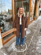 Brown Fuzzy Long Jacket-Coats & Jackets-davi-The Silo Boutique, Women's Fashion Boutique Located in Warren and Grand Forks North Dakota