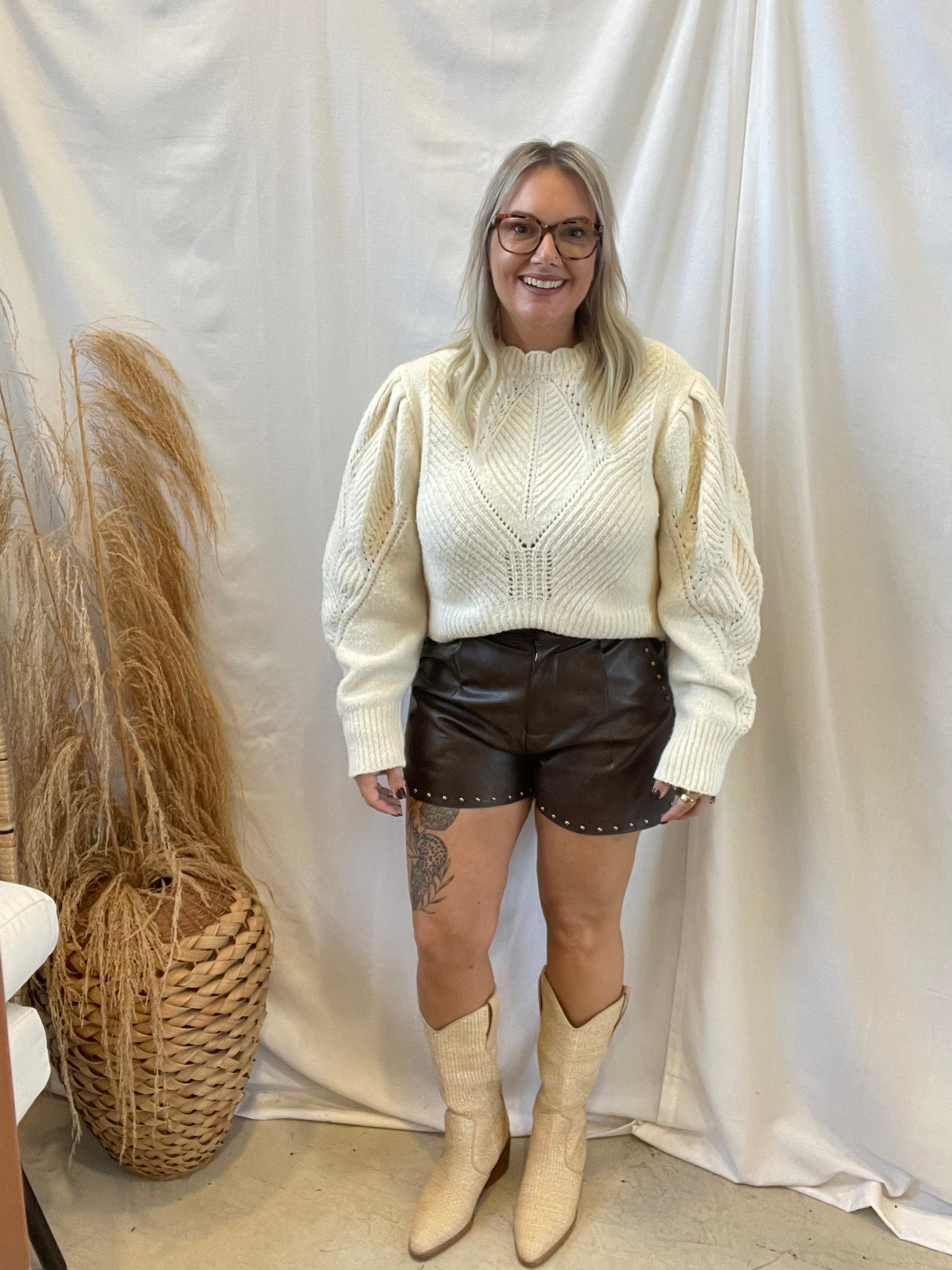 Leather Grommet Detail Shorts-Brown-Shorts-entro-The Silo Boutique, Women's Fashion Boutique Located in Warren and Grand Forks North Dakota