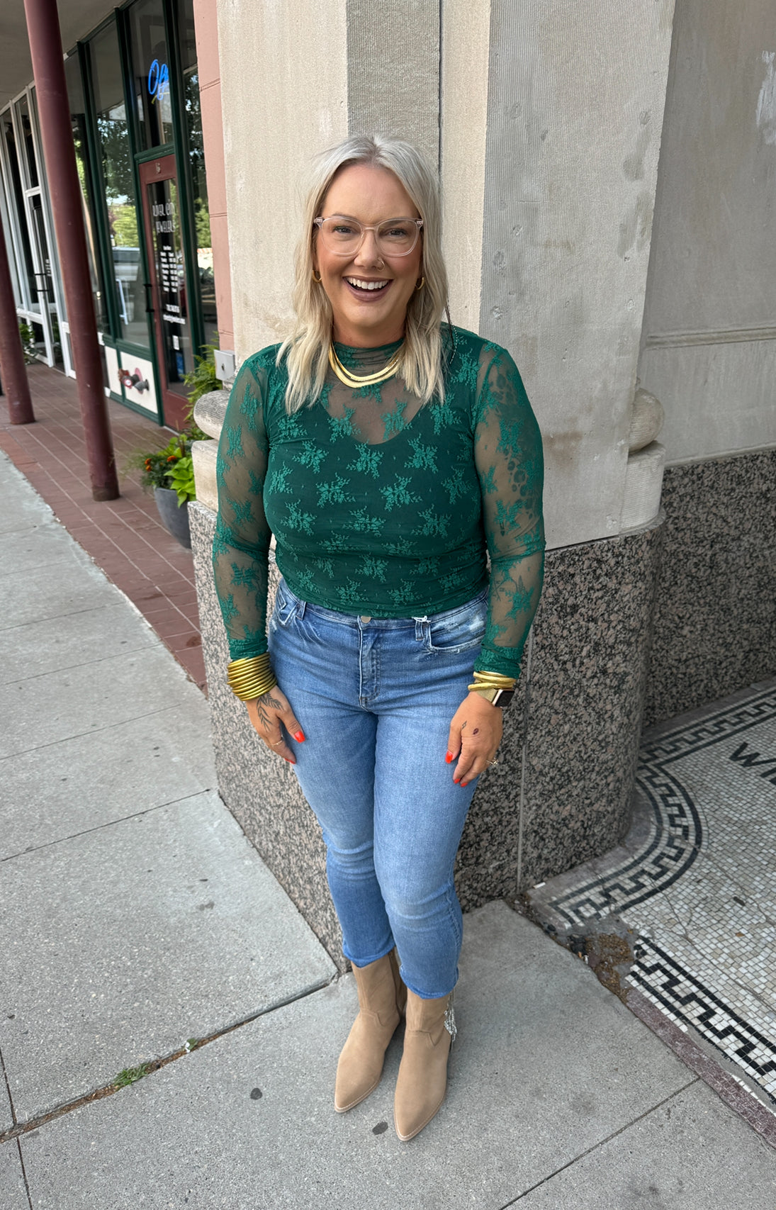 Heather Lace Long Sleeve Top-Long Sleeve Tops-hem and thread-The Silo Boutique, Women's Fashion Boutique Located in Warren and Grand Forks North Dakota