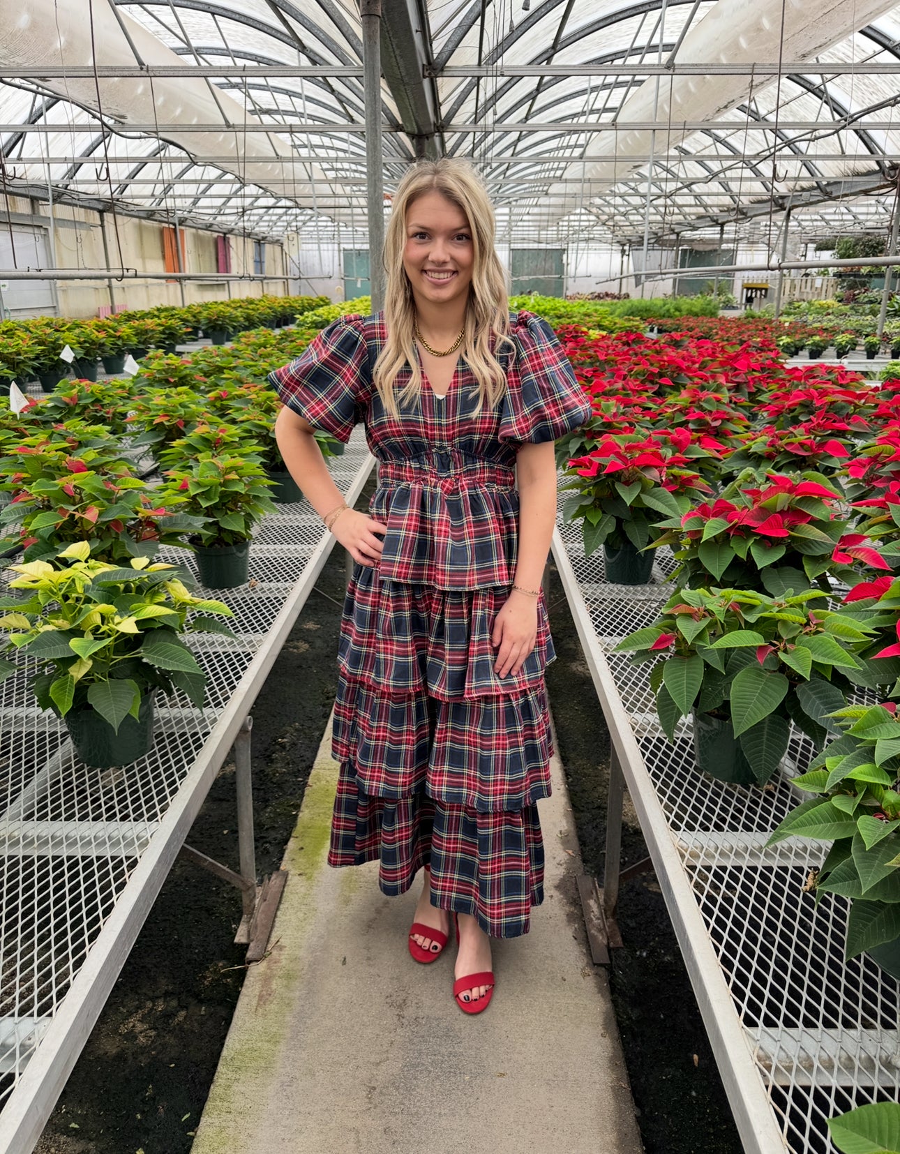 Navy Plaid Holiday Dress-Dresses-entro-The Silo Boutique, Women's Fashion Boutique Located in Warren and Grand Forks North Dakota