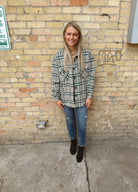 Be Casual Green and Cream Plaid Shacket-Shackets-active basics-The Silo Boutique, Women's Fashion Boutique Located in Warren and Grand Forks North Dakota